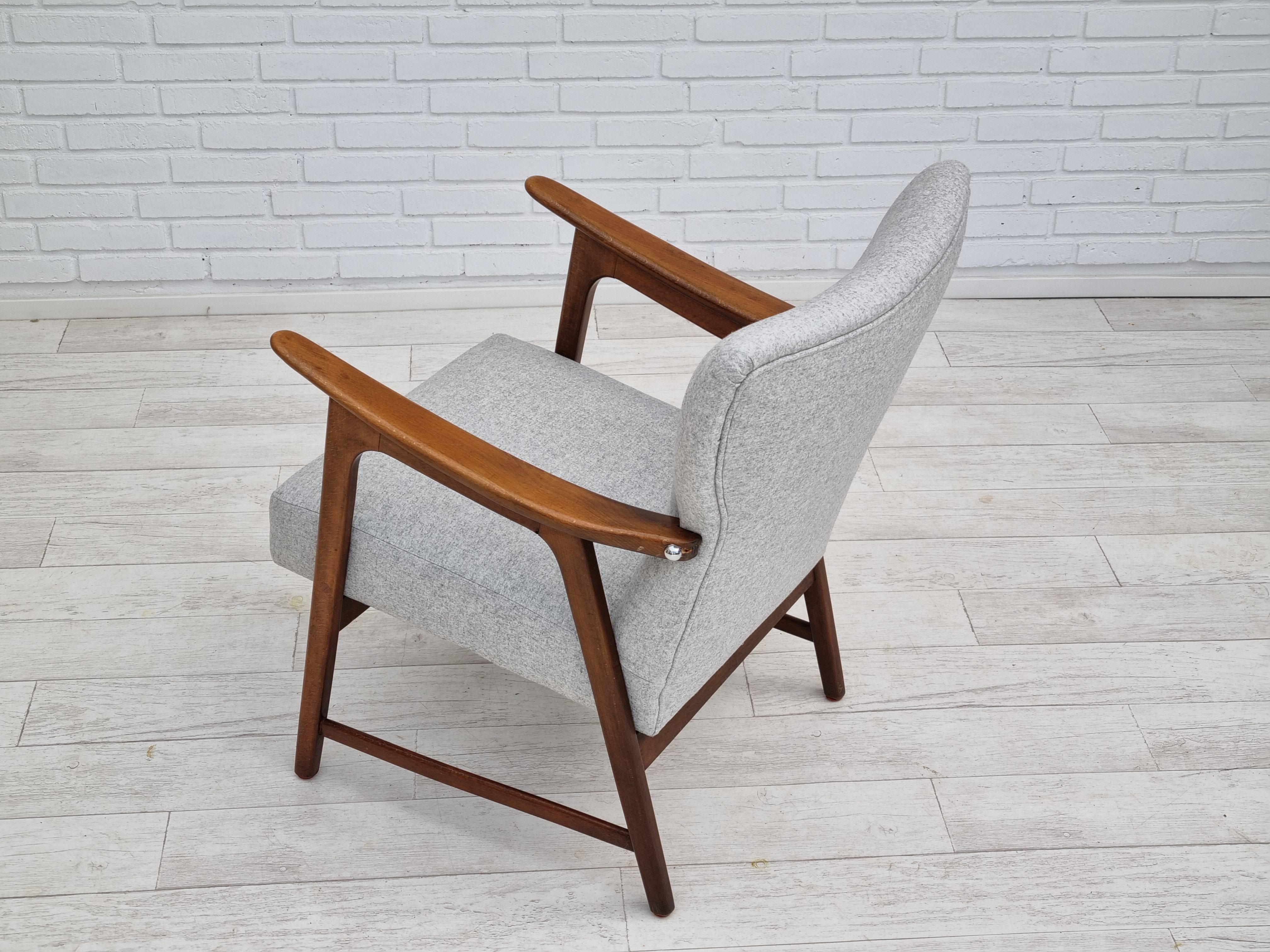 60s, Danish Armchair, Fabric, Beech Wood, Completely Reupholstered 5