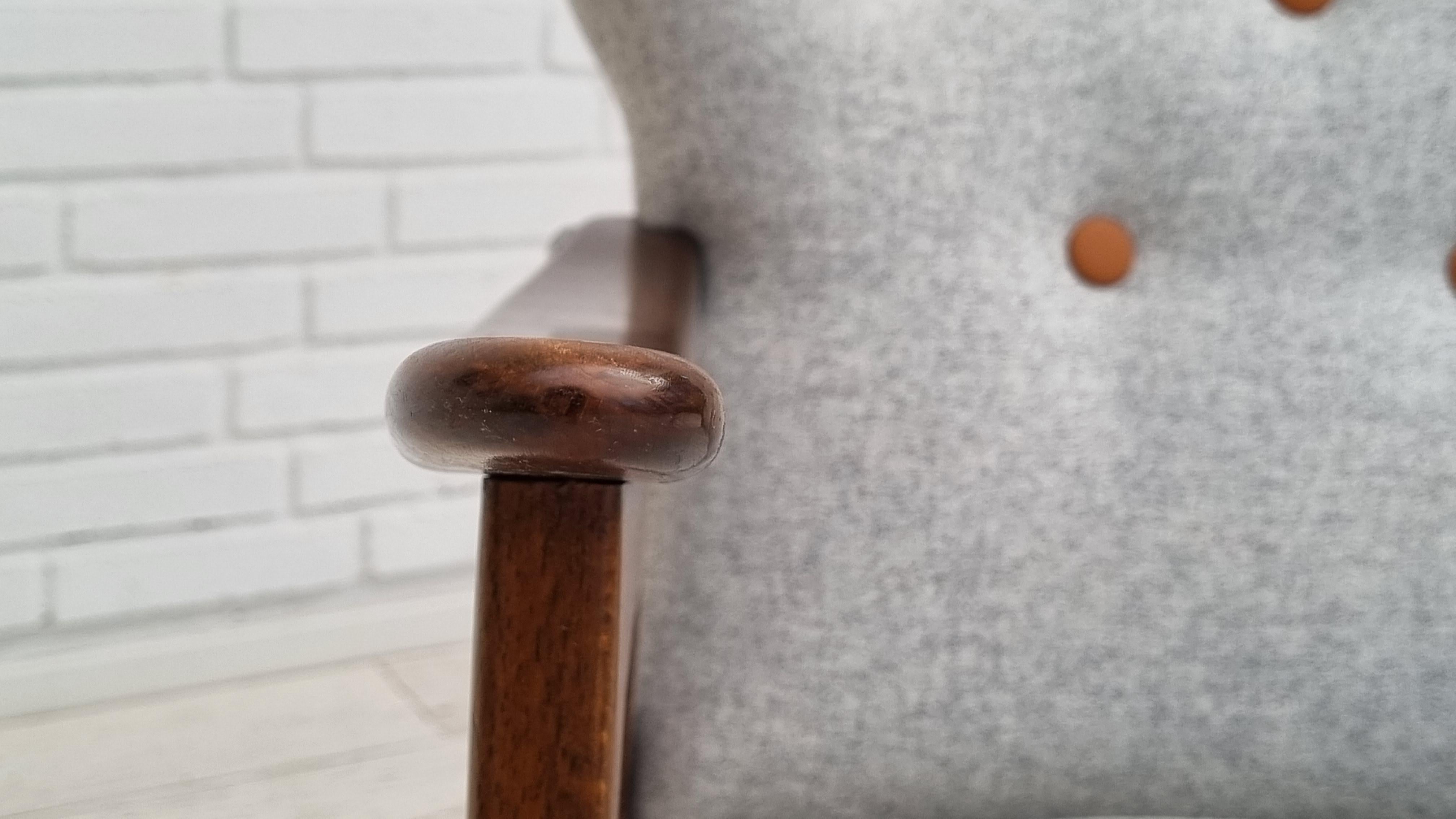 60s, Danish Armchair, Fabric, Beech Wood, Completely Reupholstered 9