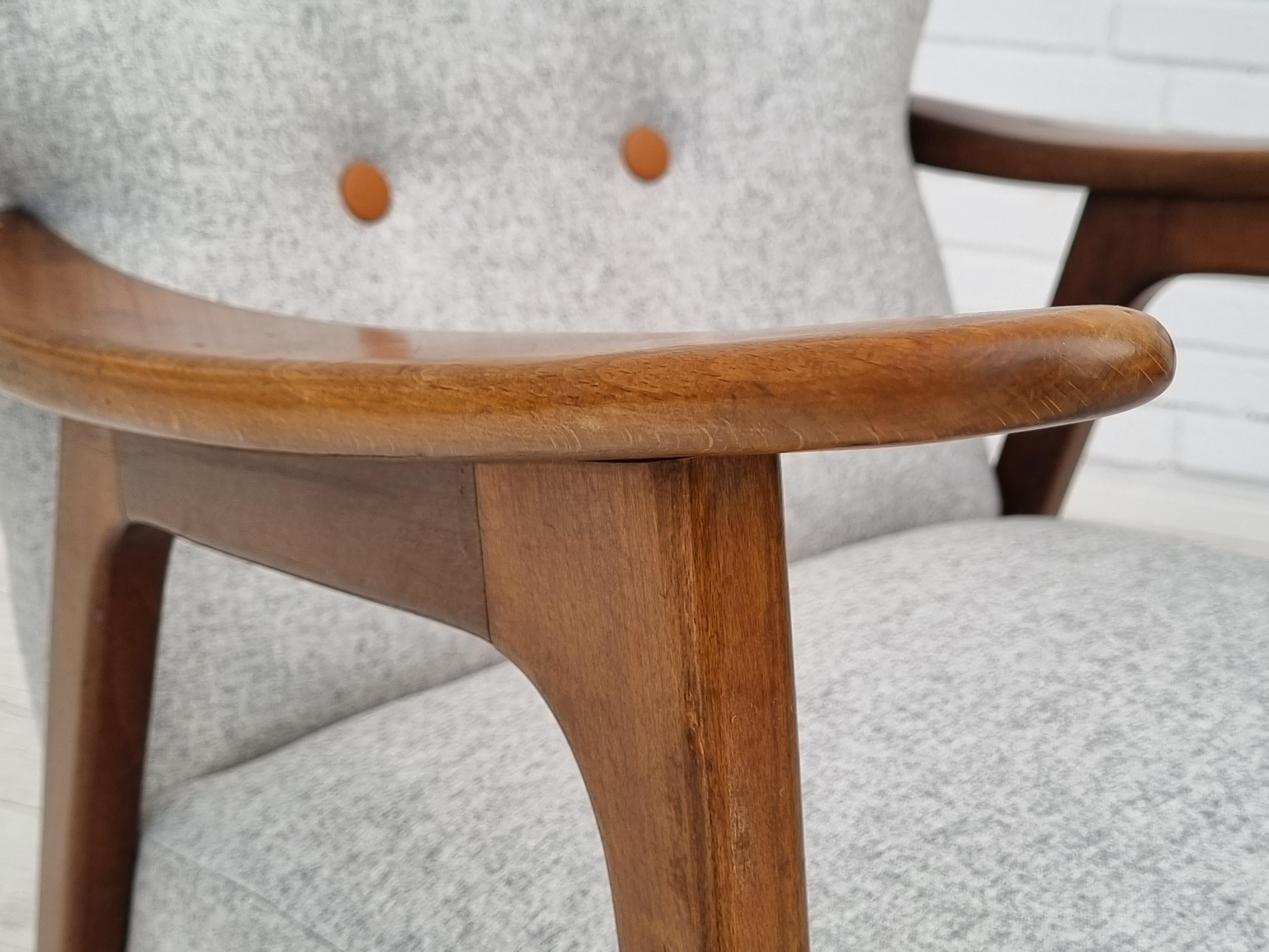 Scandinavian Modern 60s, Danish Armchair, Fabric, Beech Wood, Completely Reupholstered