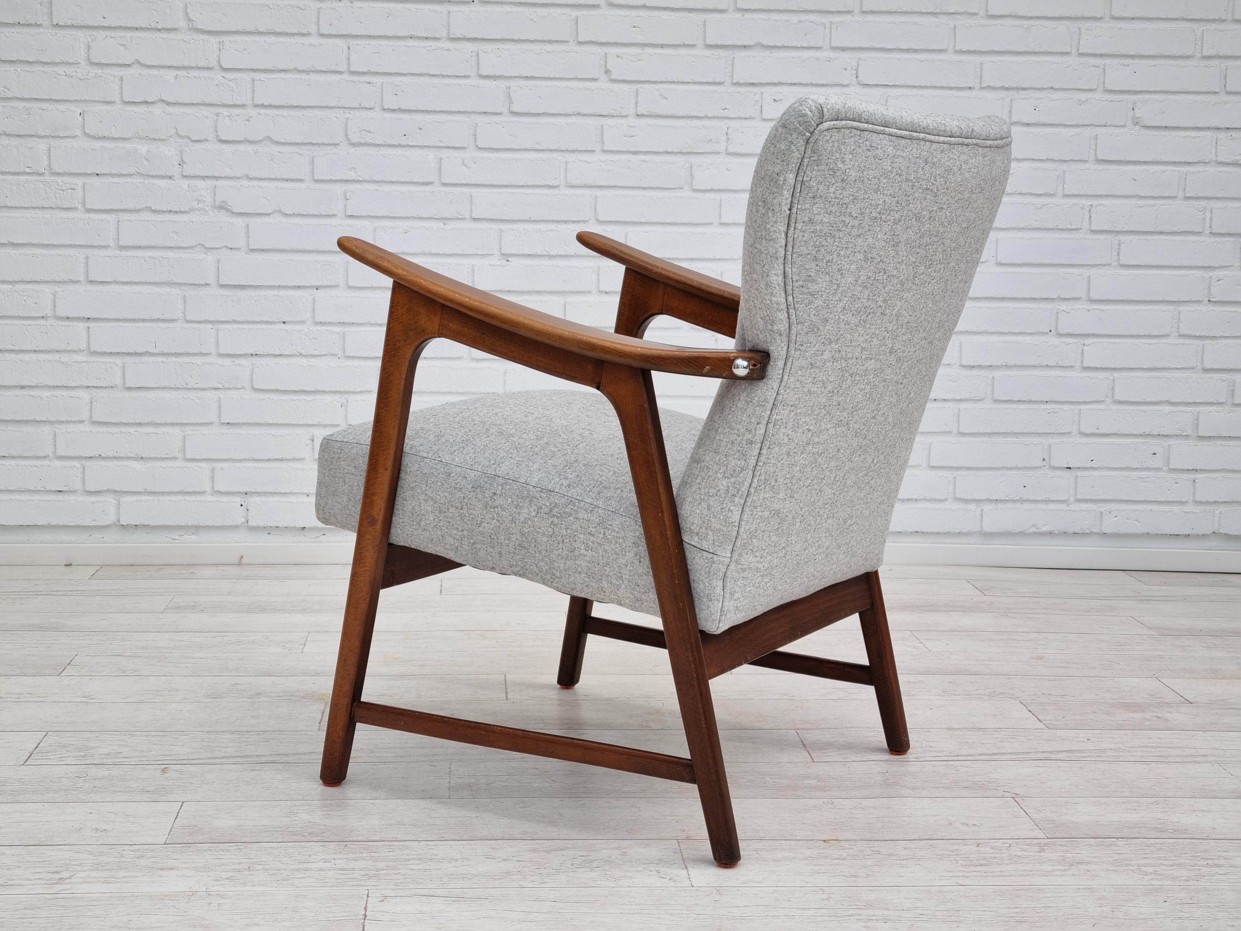 60s, Danish Armchair, Fabric, Beech Wood, Completely Reupholstered 4