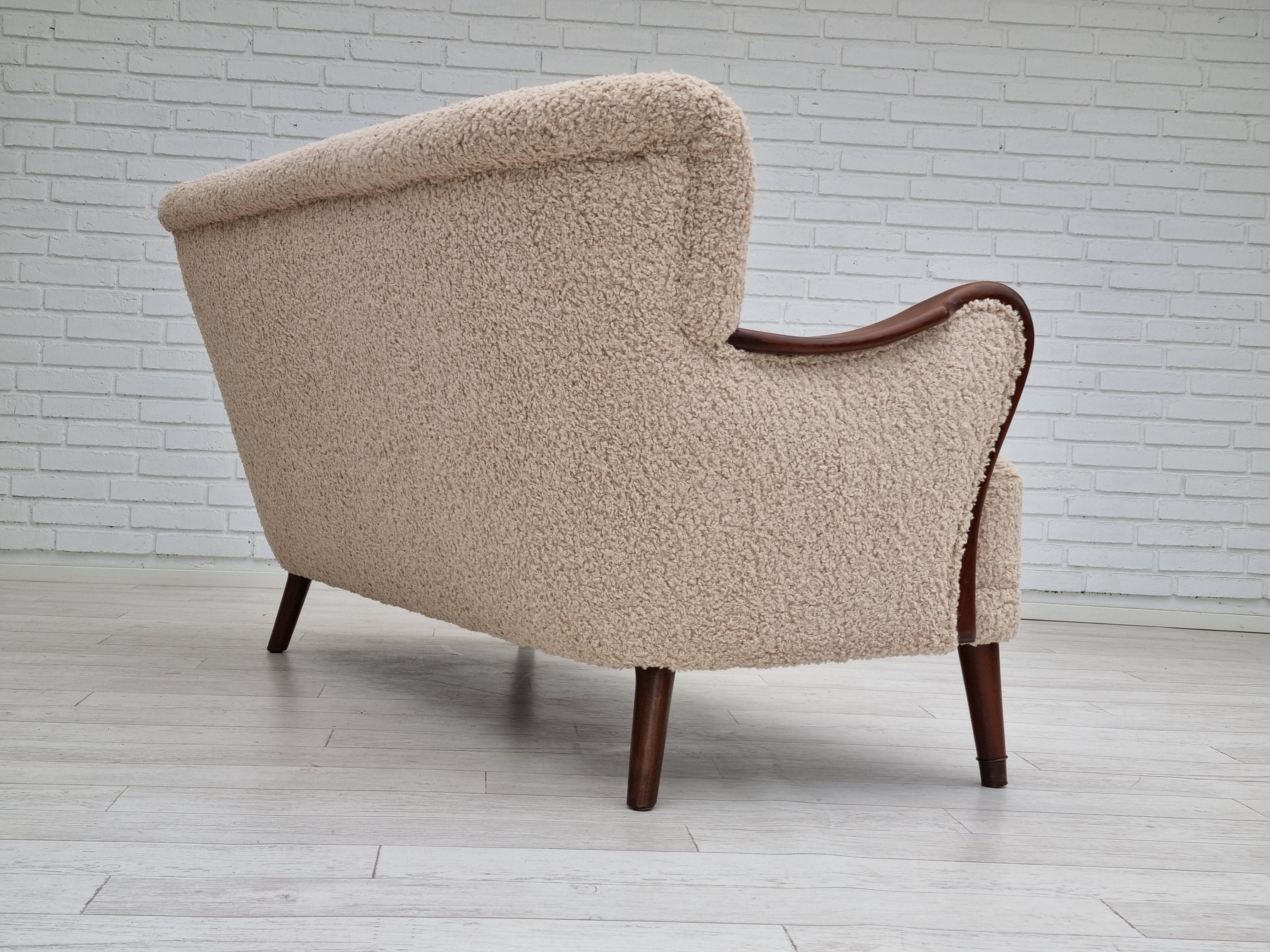 Scandinavian Modern 60s, Danish Design by Alfred Christensen, Refurbished 3-Person Sofa, Lambskin
