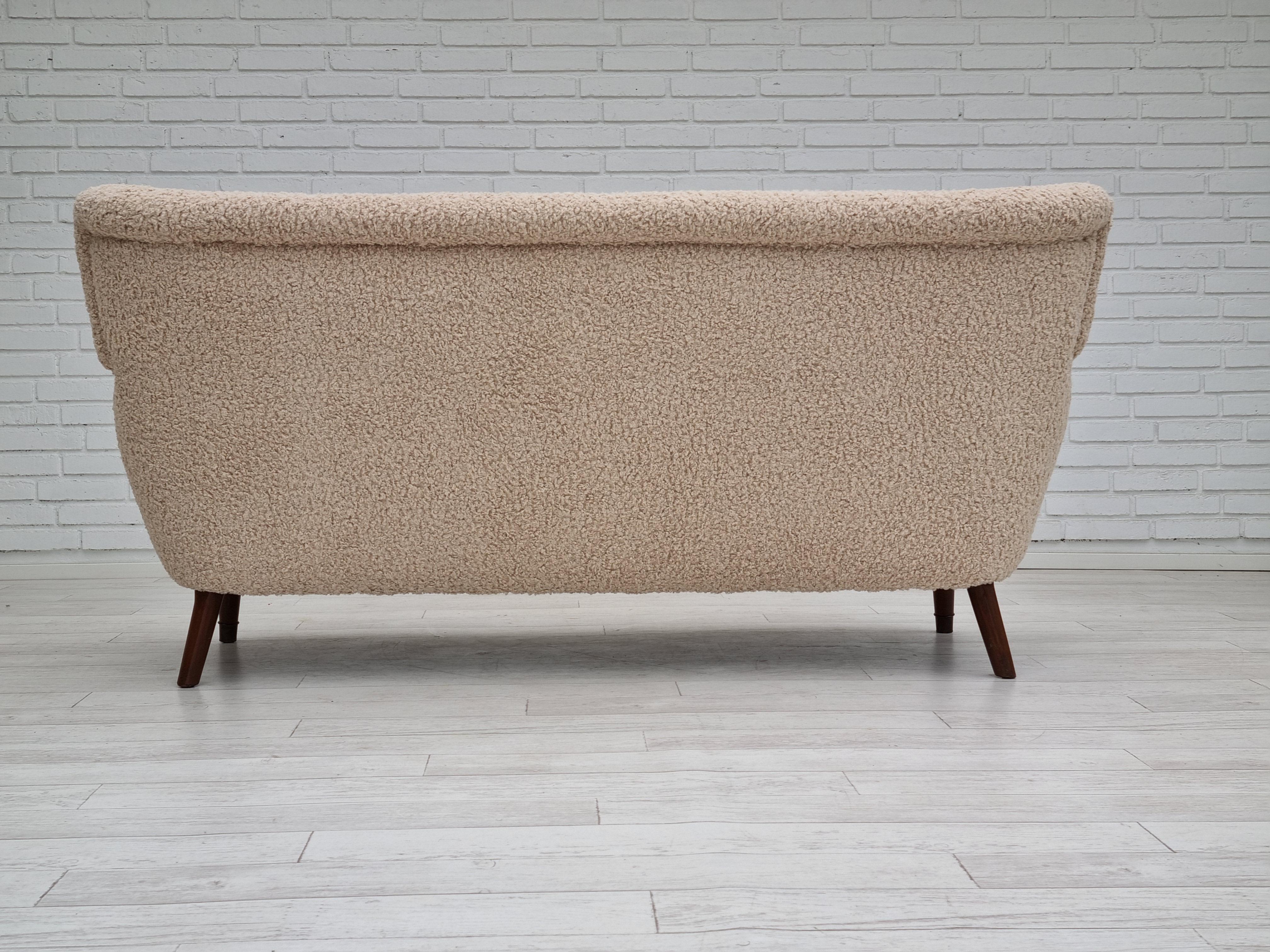 Fabric 60s, Danish Design by Alfred Christensen, Refurbished 3-Person Sofa, Lambskin