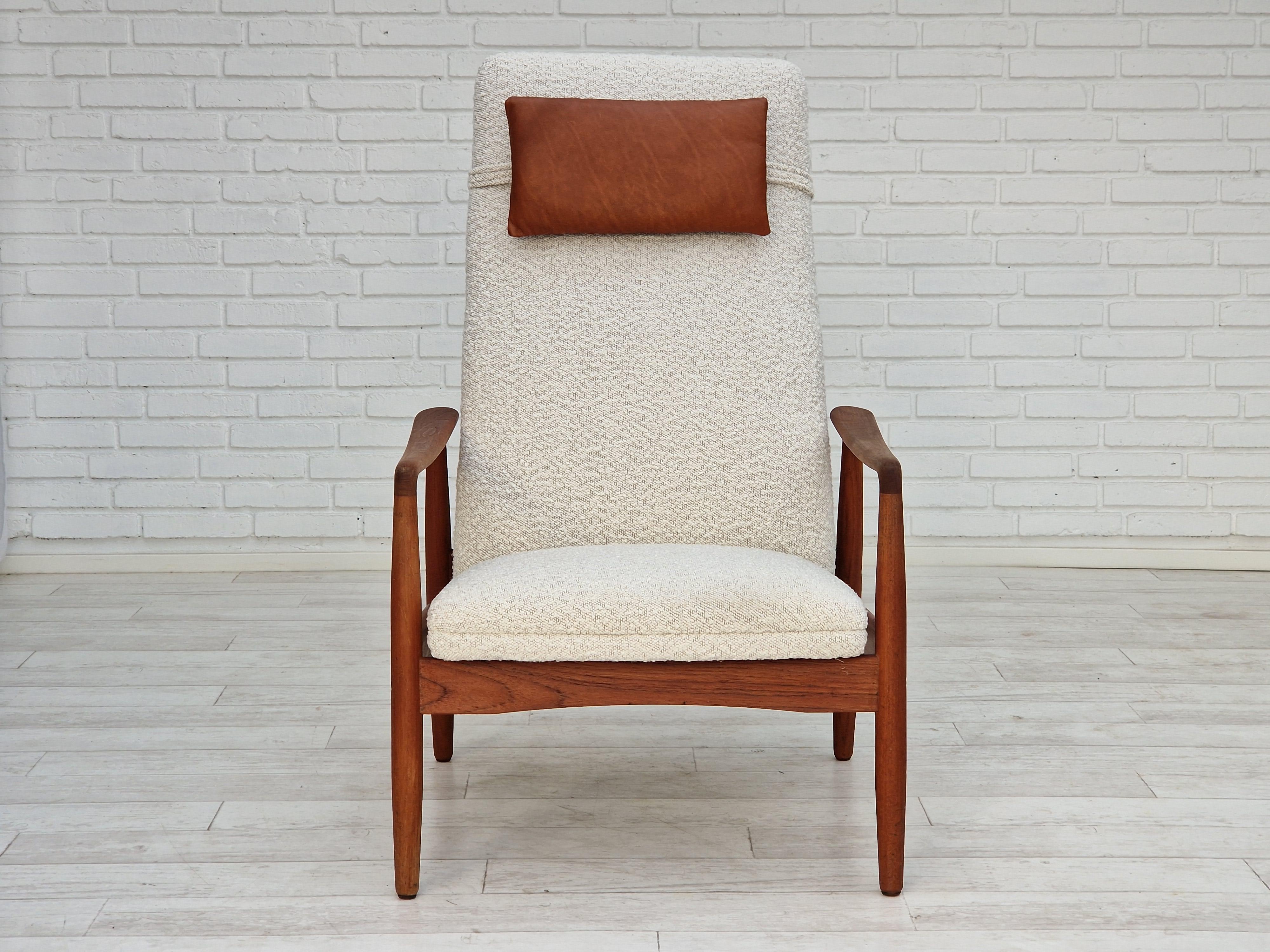 1960s, Danish Design by Søren Ladefoged, Armchair of Teak, White / Beige 1