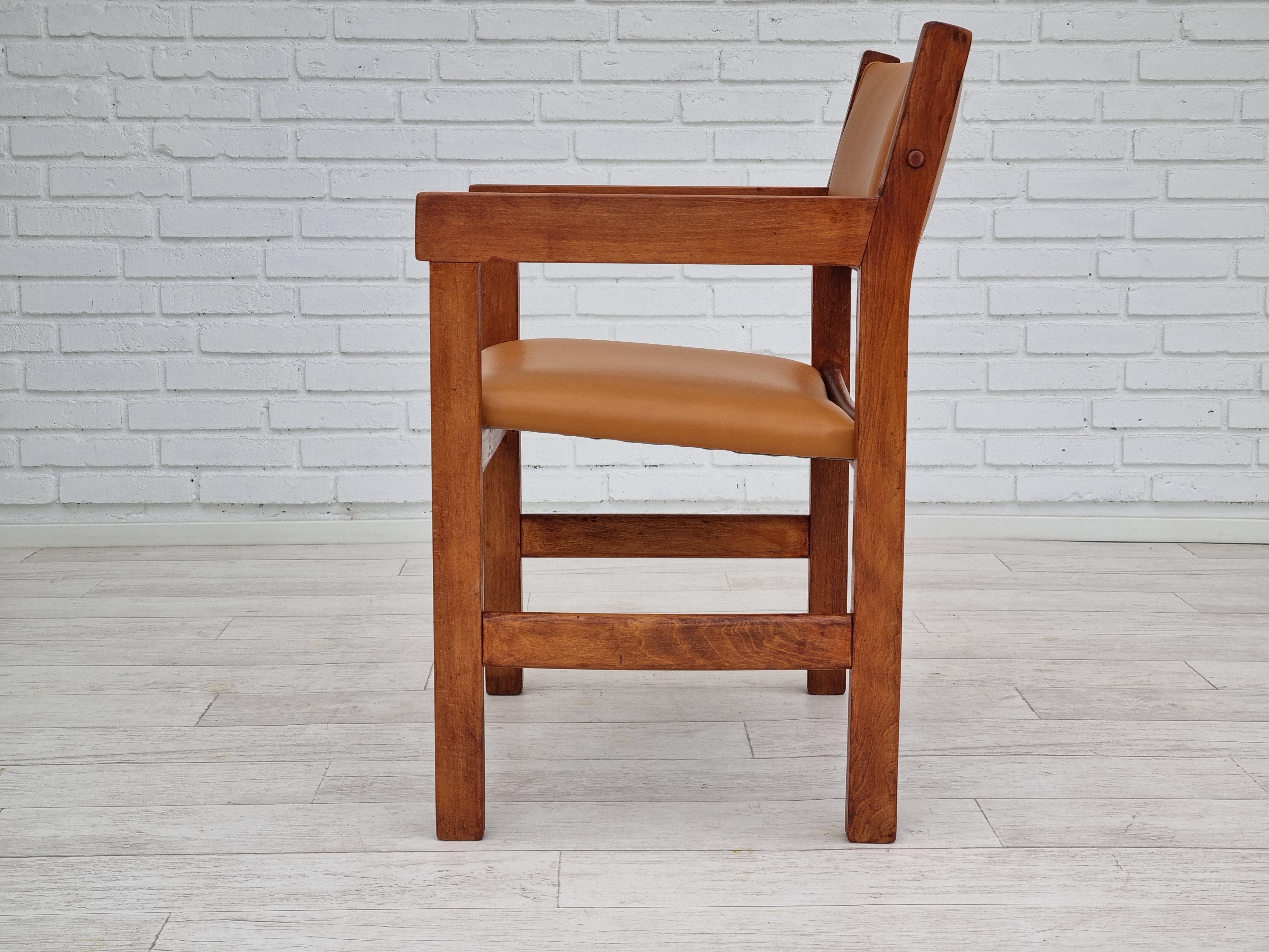 60s, Danish design, H.J.Wegner, set of 3 armchairs, refurbished, leather, wood 3