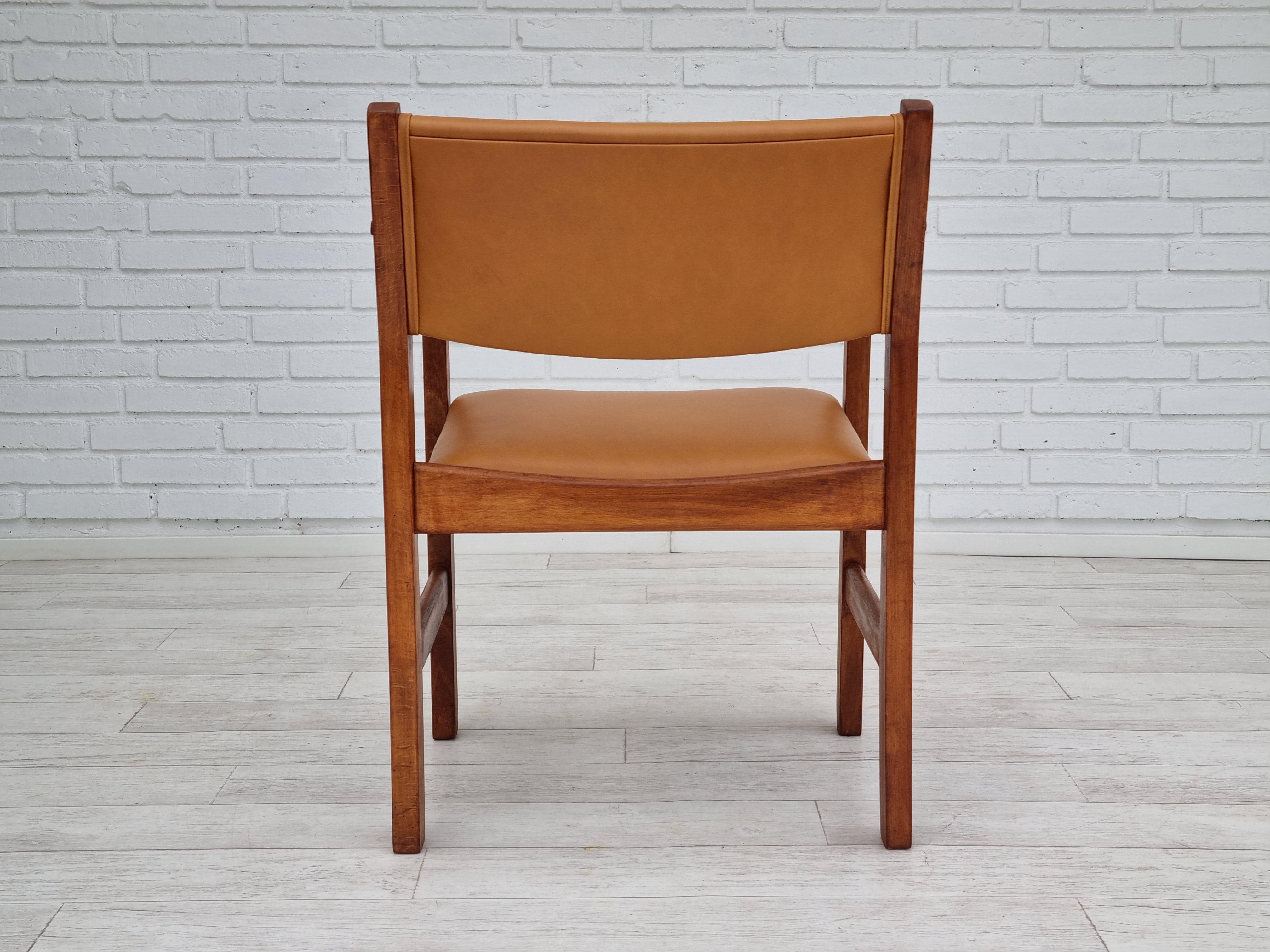 60s, Danish design, H.J.Wegner, set of 3 armchairs, refurbished, leather, wood 4