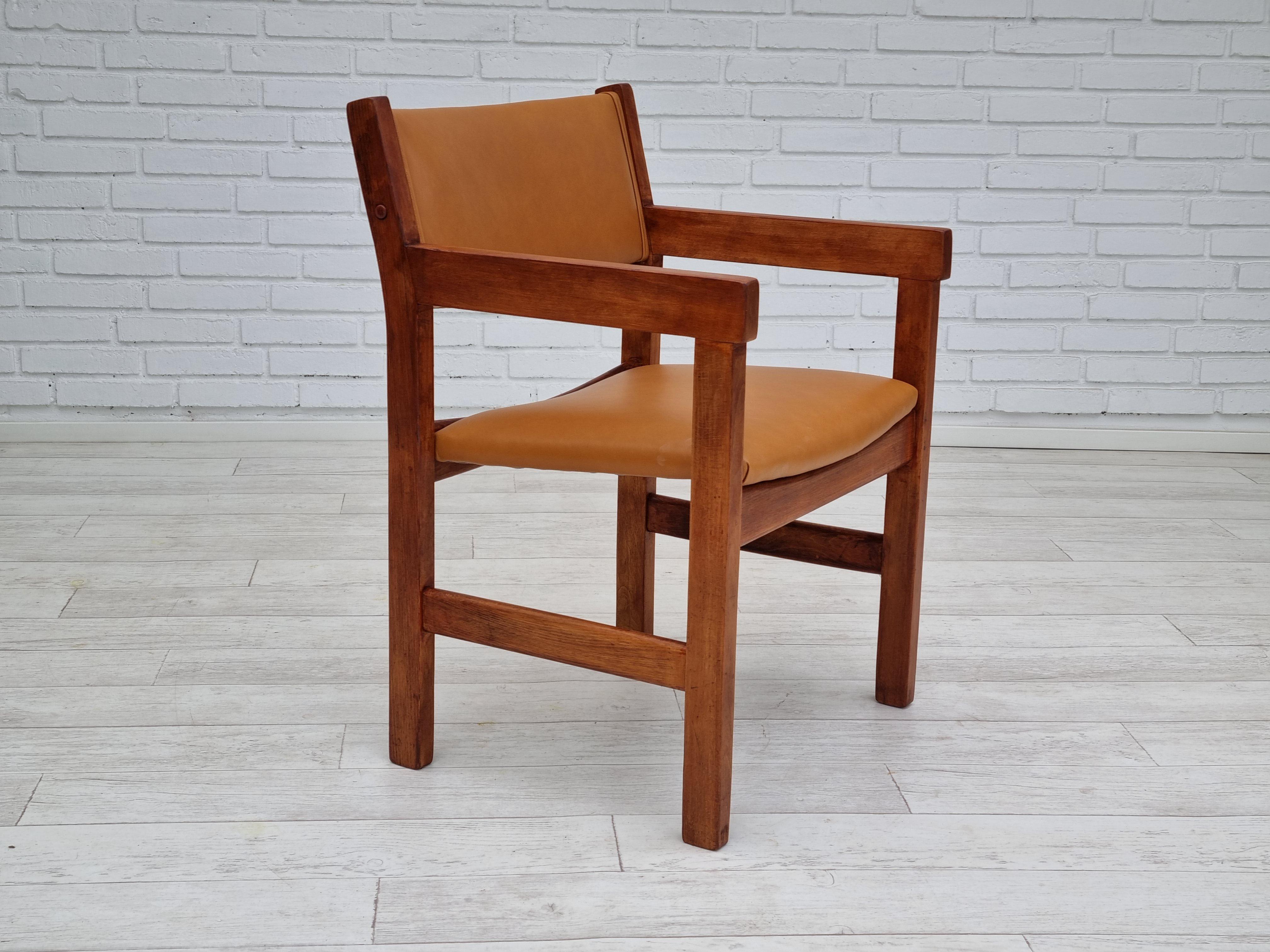 60s, Danish design, H.J.Wegner, set of 3 armchairs, refurbished, leather, wood 5