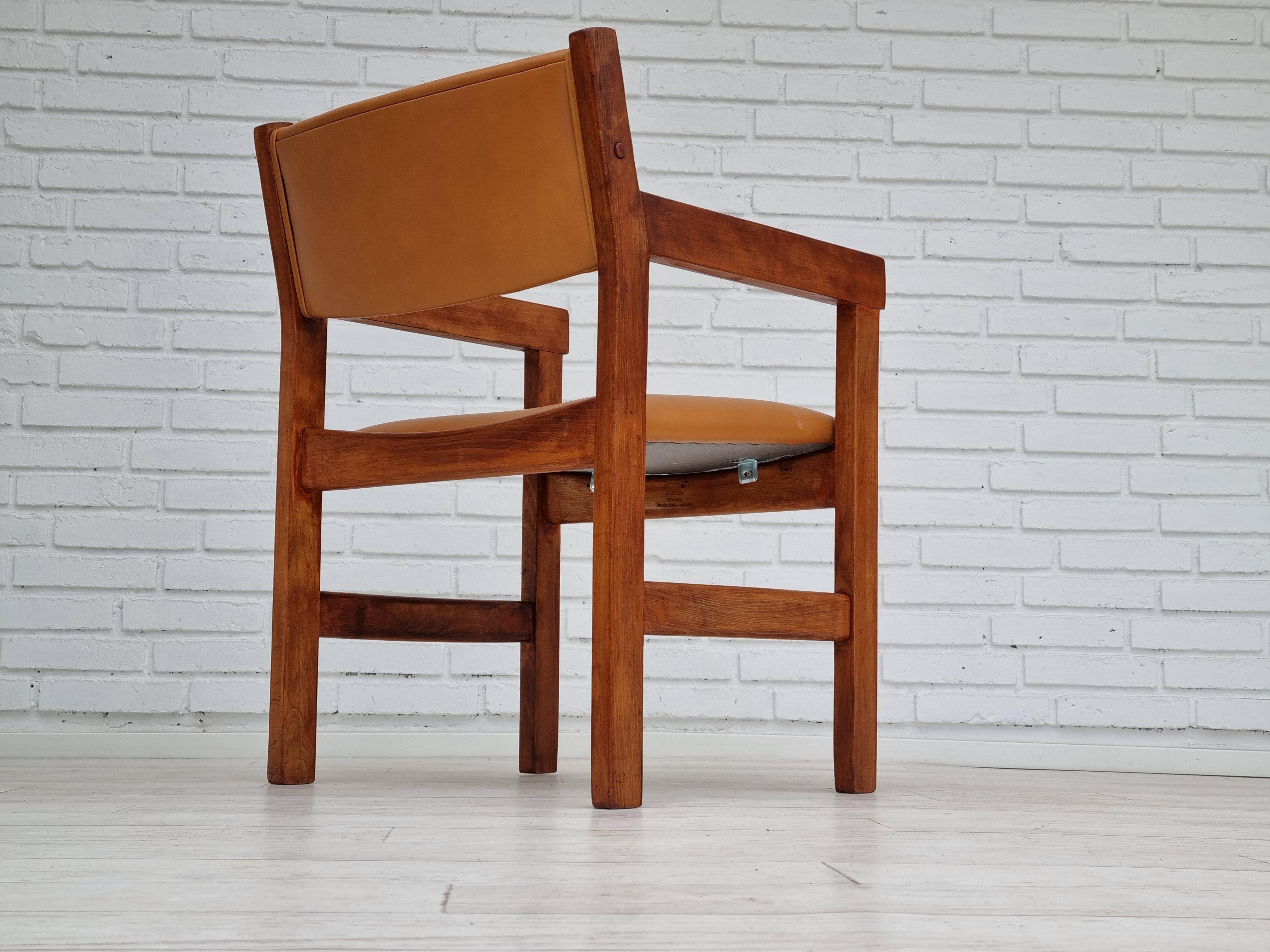 60s, Danish design, H.J.Wegner, set of 3 armchairs, refurbished, leather, wood 6
