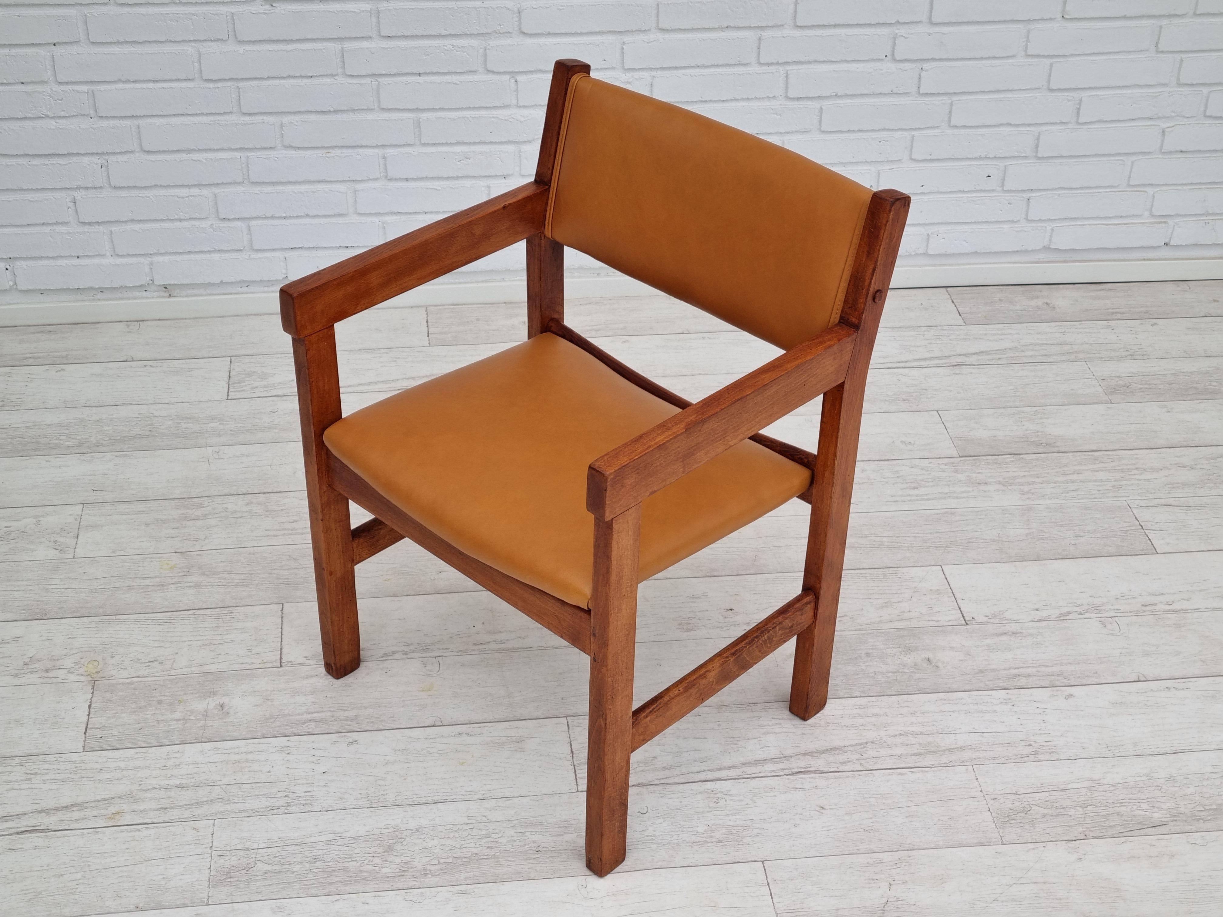 60s, Danish design, H.J.Wegner, set of 3 armchairs, refurbished, leather, wood 7