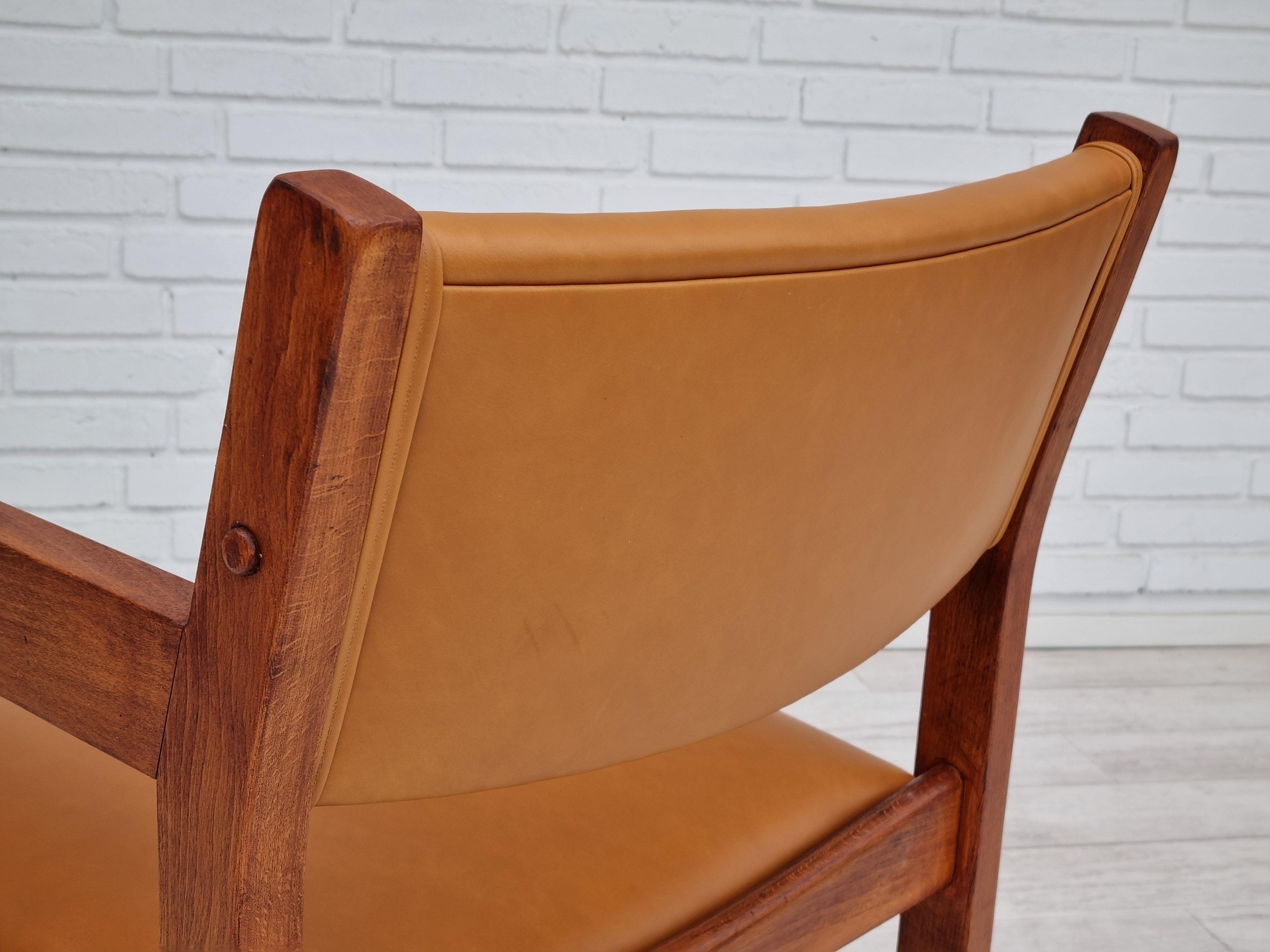 60s, Danish design, H.J.Wegner, set of 3 armchairs, refurbished, leather, wood 8
