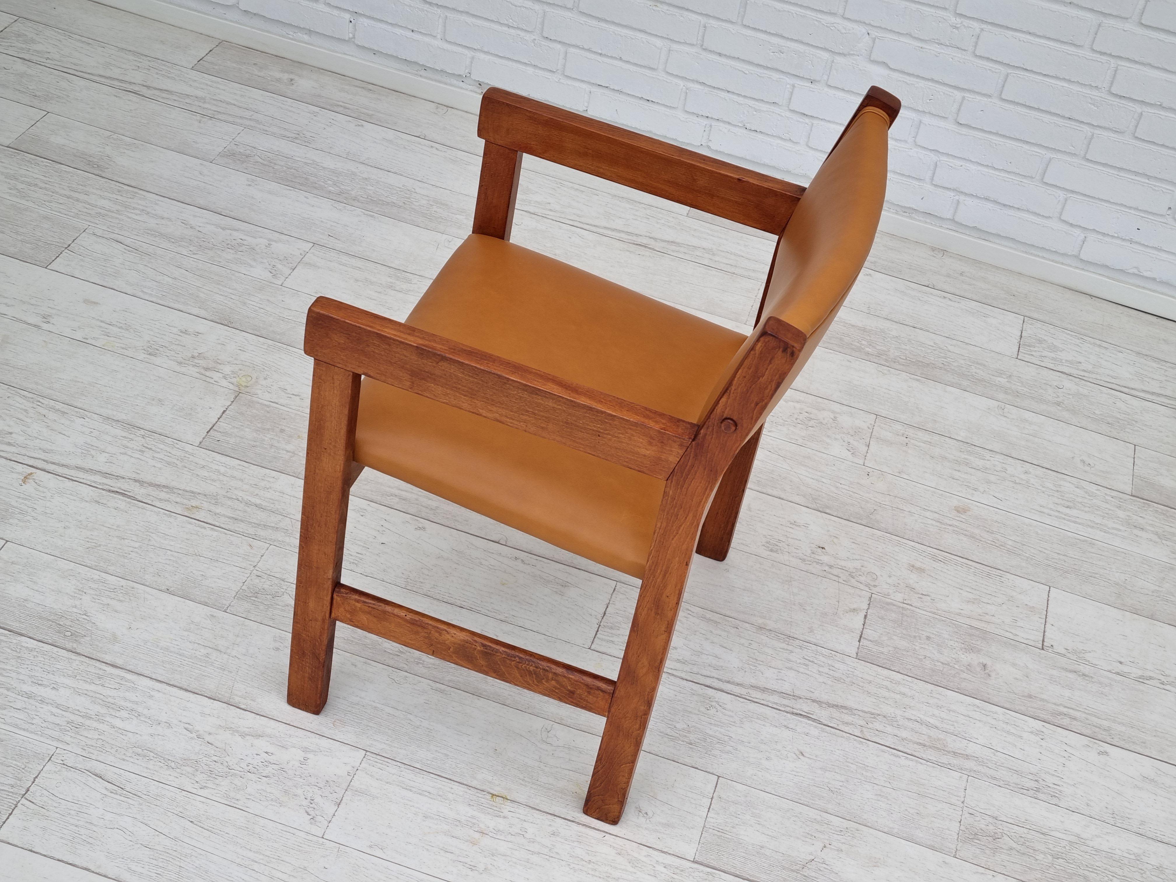 60s, Danish design, H.J.Wegner, set of 3 armchairs, refurbished, leather, wood 9