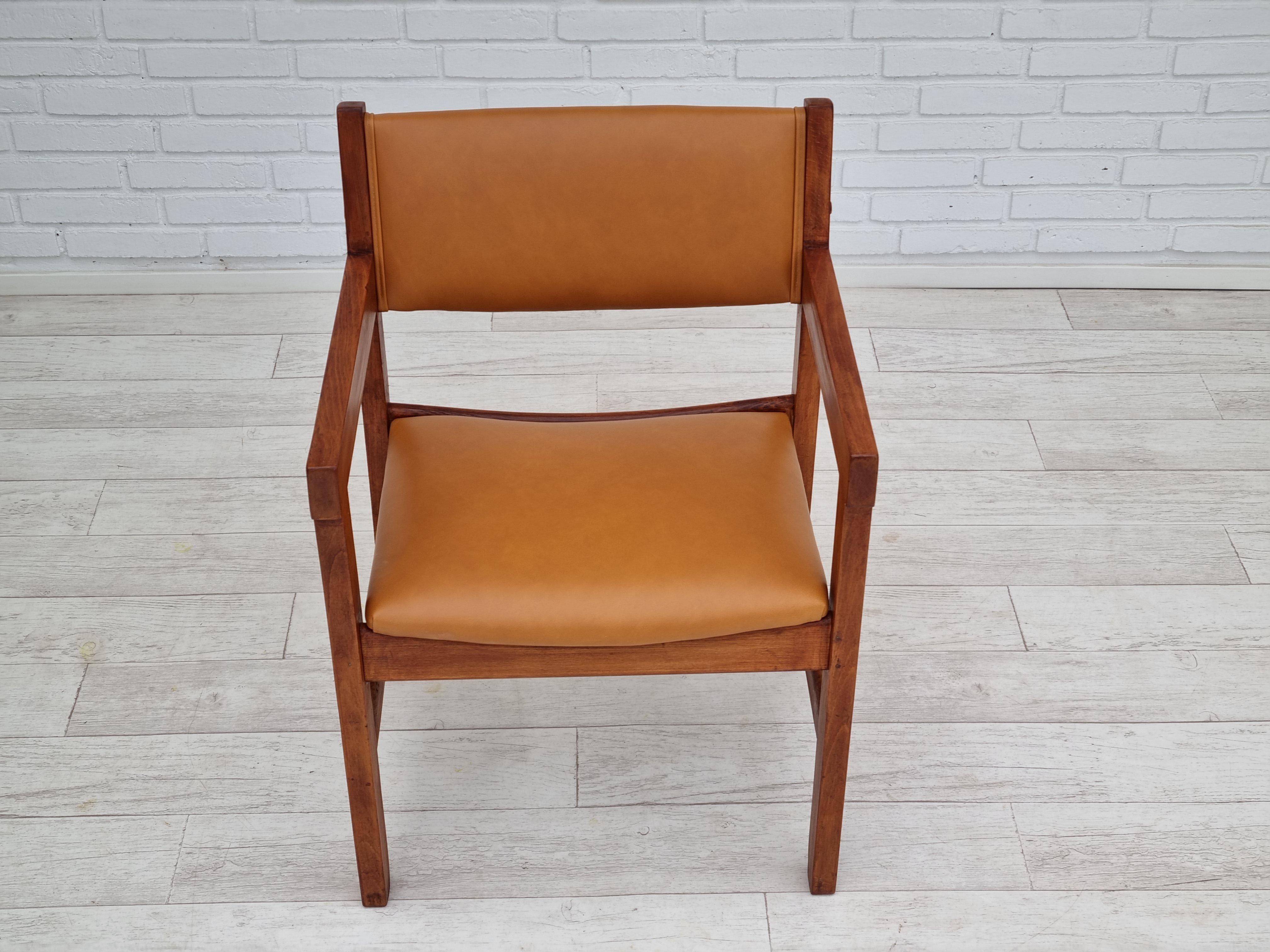 60s, Danish design, H.J.Wegner, set of 3 armchairs, refurbished, leather, wood 10