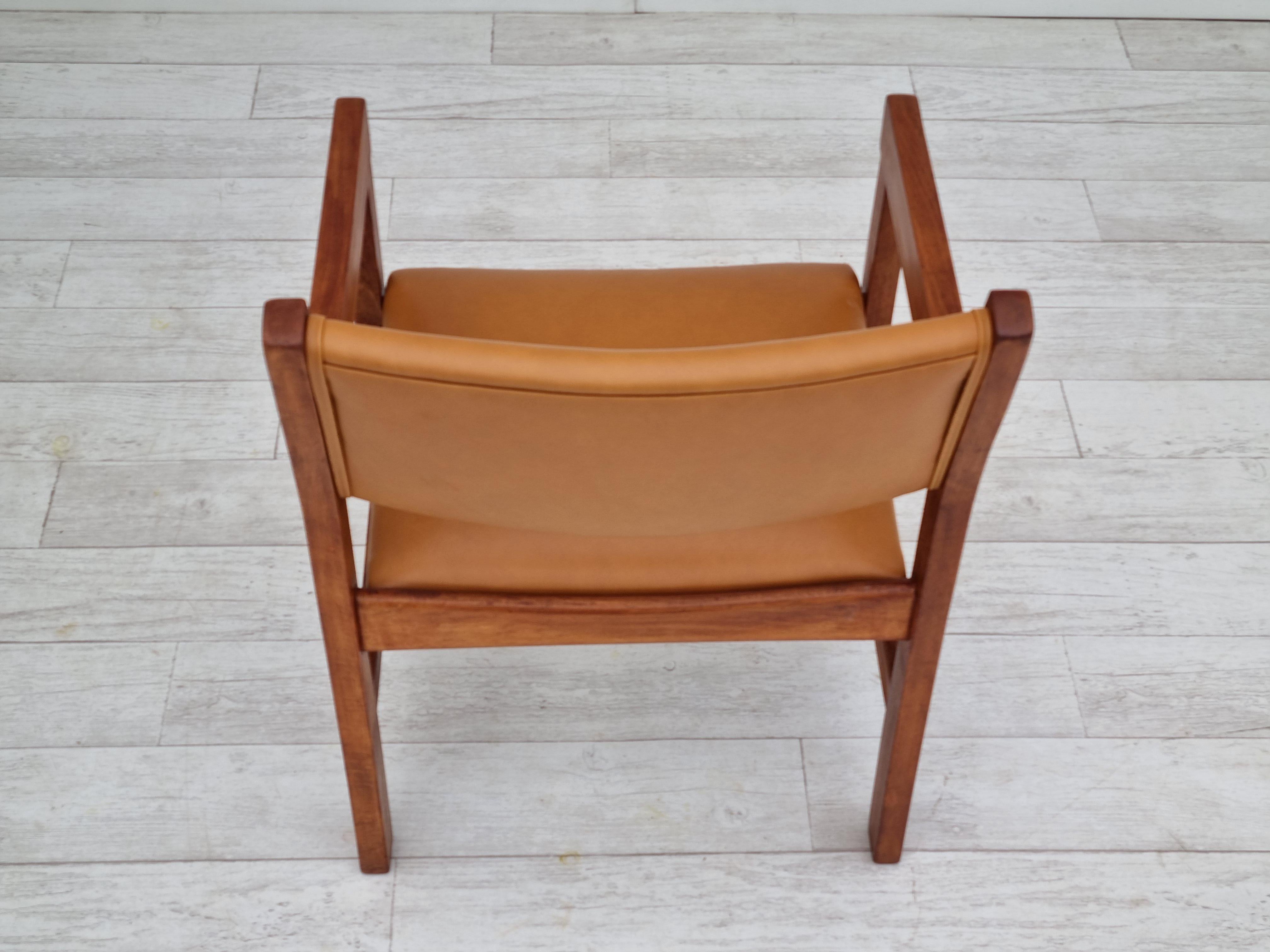 60s, Danish design, H.J.Wegner, set of 3 armchairs, refurbished, leather, wood 11