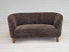 60s, Danish design, renovated seater "Banana" sofa, genuine sheepskin.