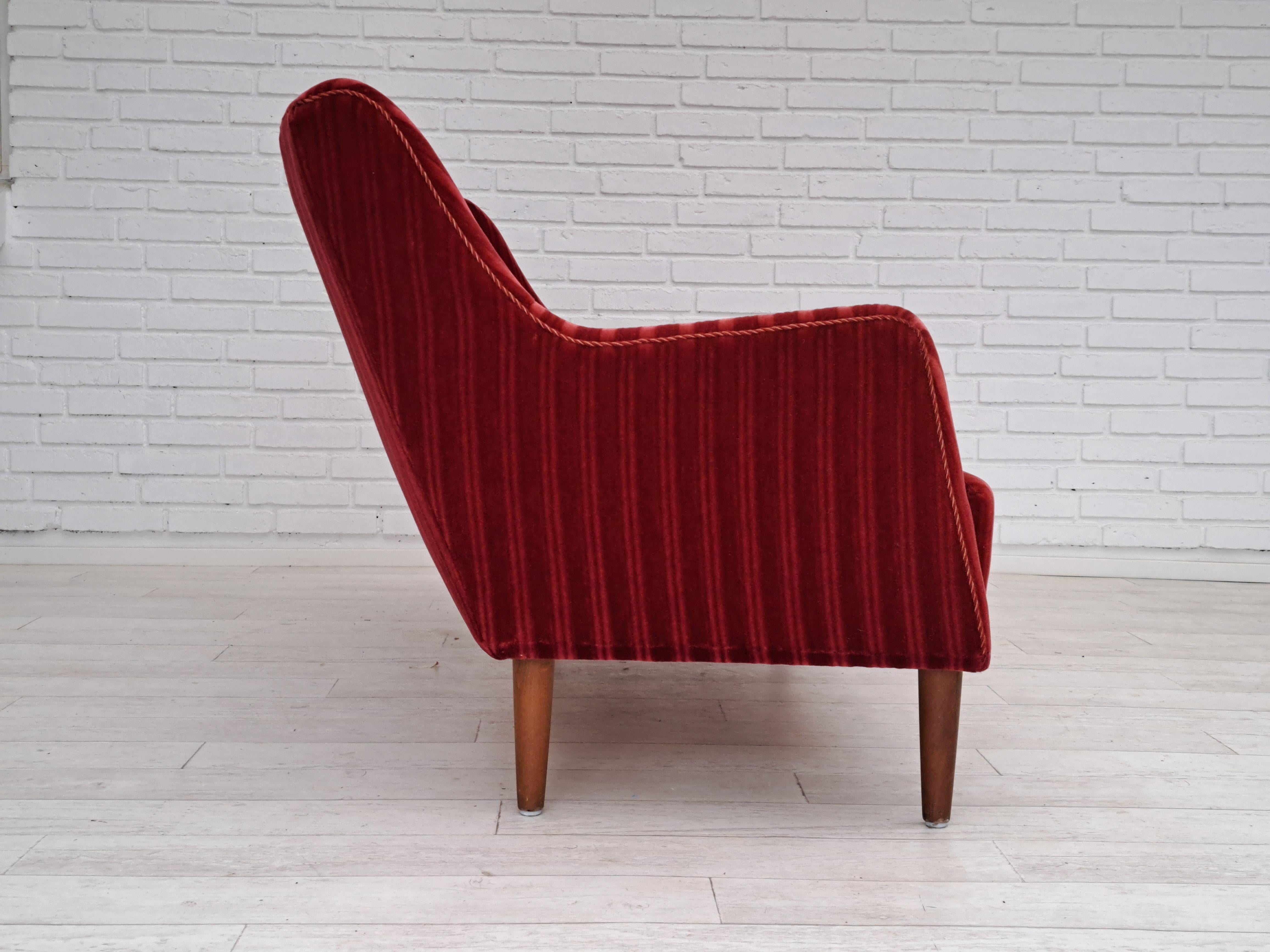 60s, Danish design, sofa set, 2 armchairs + sofa, velour, original condition 5