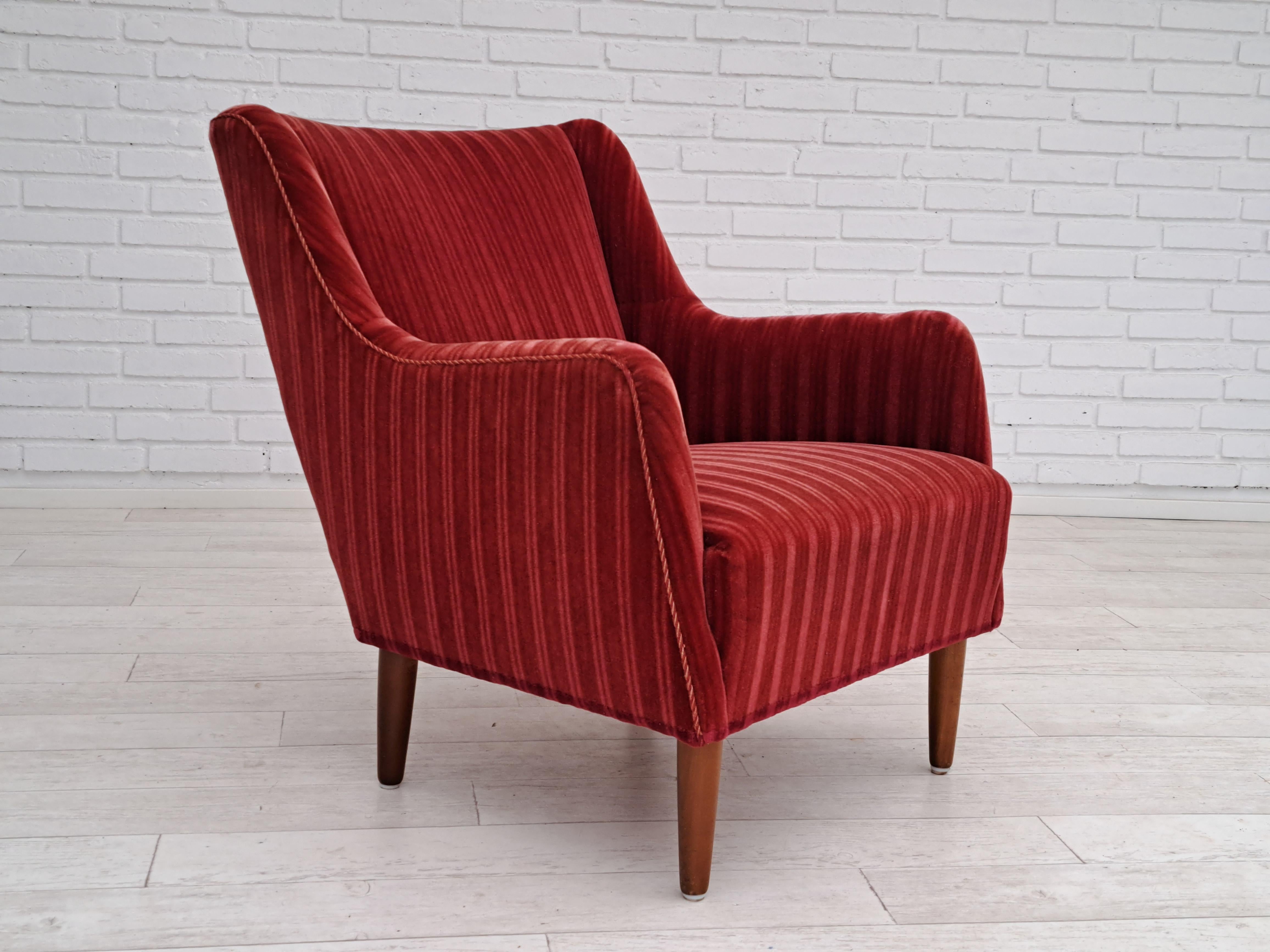 60s, Danish design, sofa set, 2 armchairs + sofa, velour, original condition 6