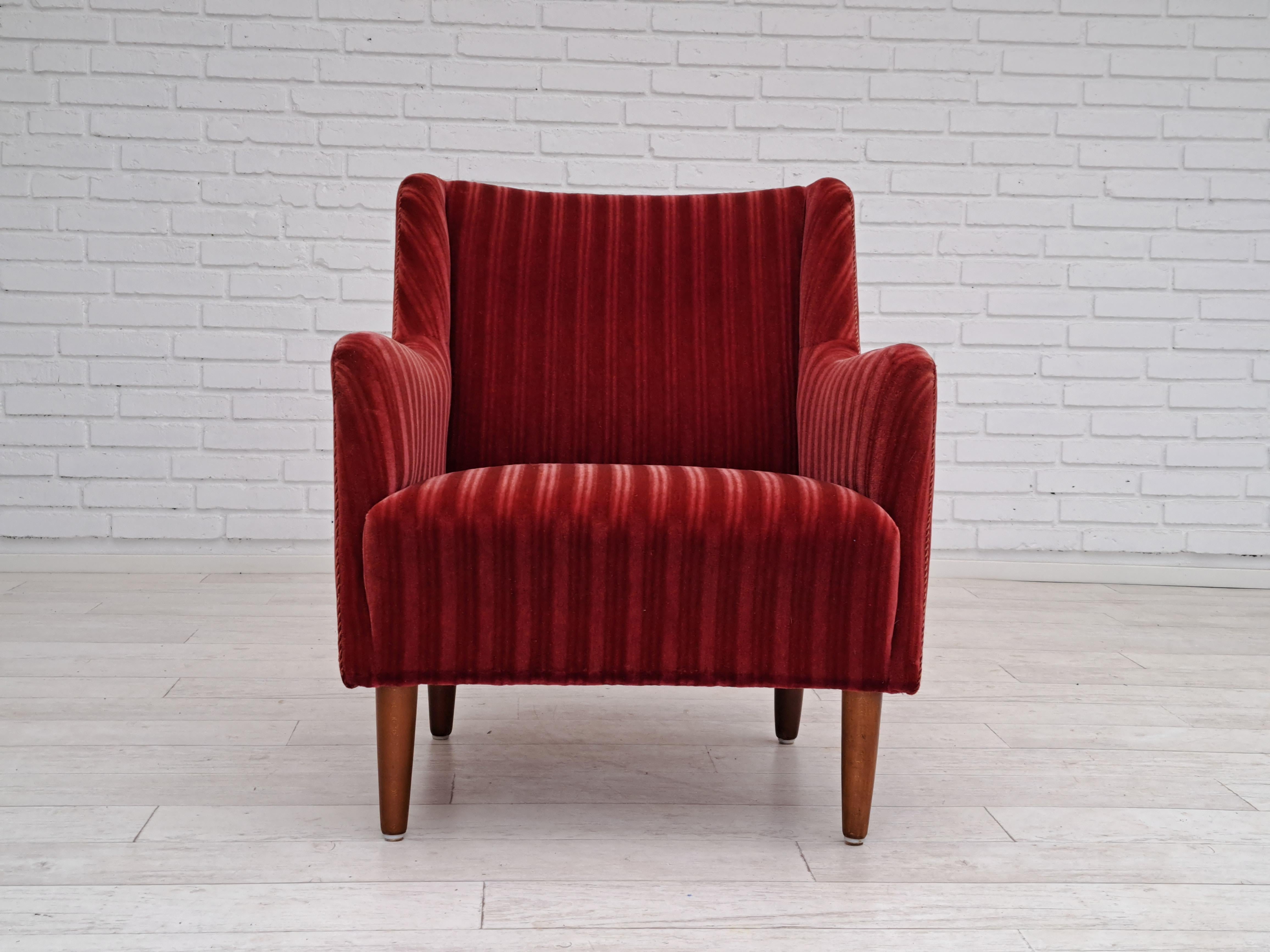 60s, Danish design, sofa set, 2 armchairs + sofa, velour, original condition 7