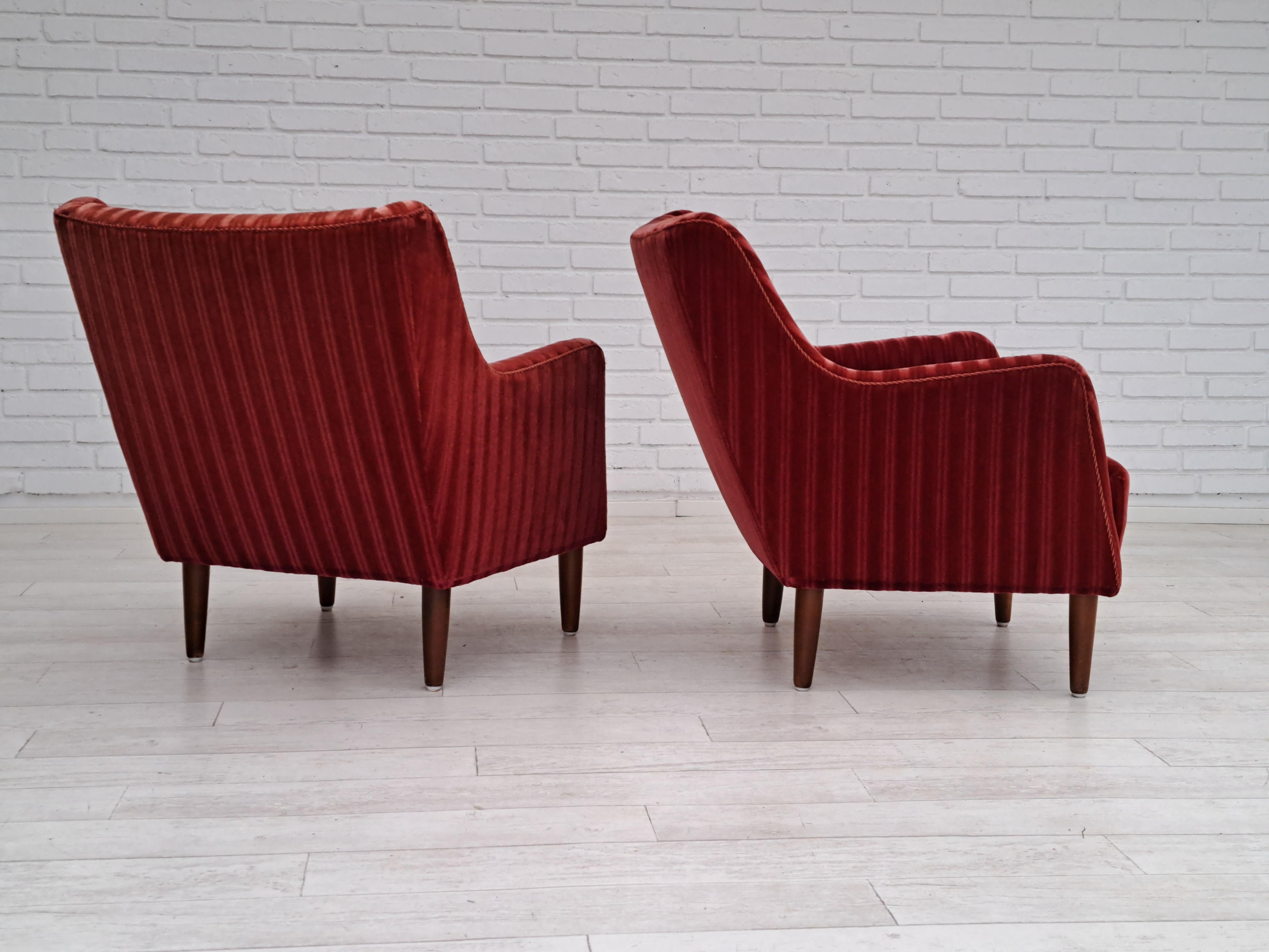 60s, Danish design, sofa set, 2 armchairs + sofa, velour, original condition 10