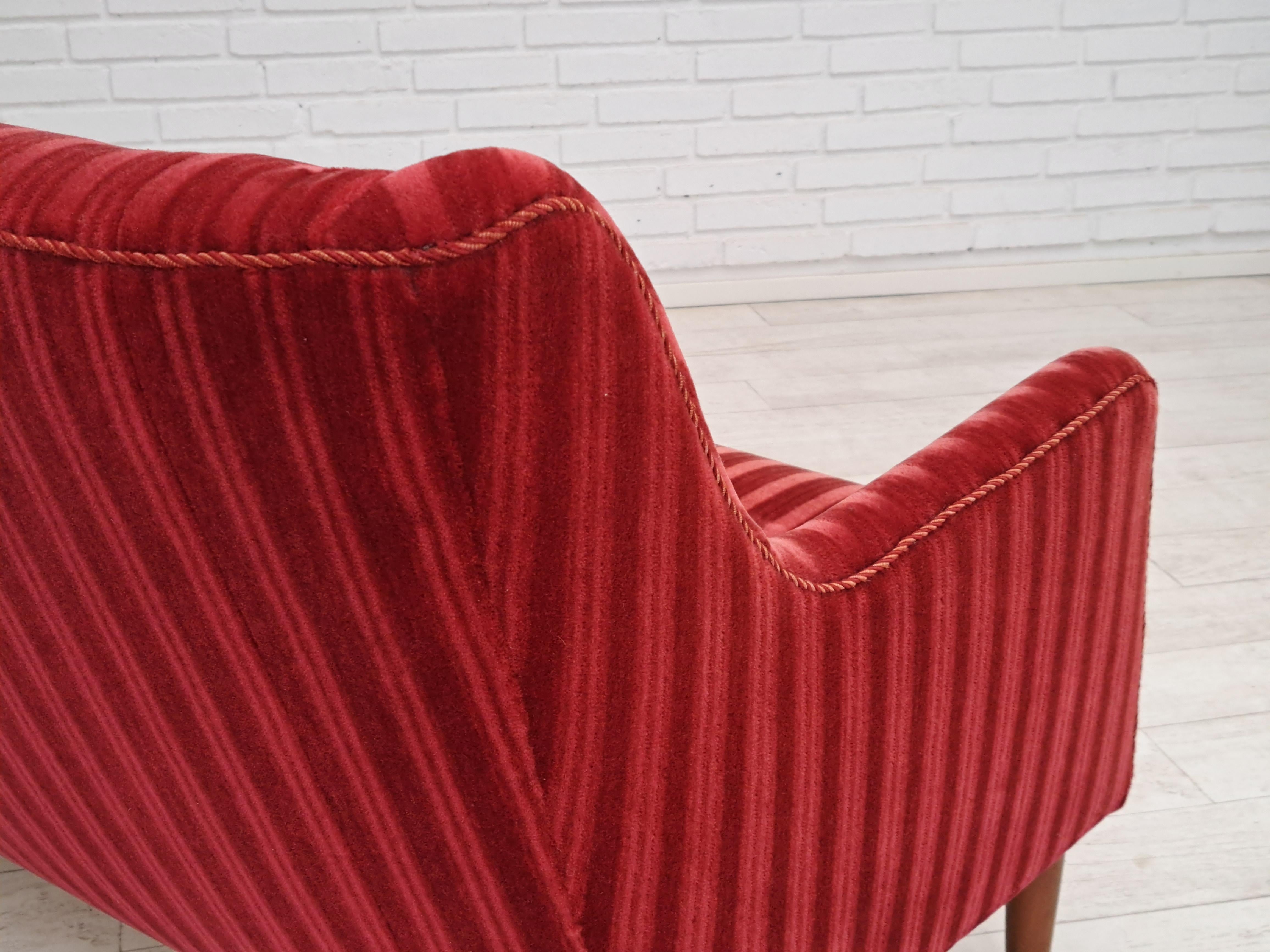 Scandinavian Modern 60s, Danish design, sofa set, 2 armchairs + sofa, velour, original condition