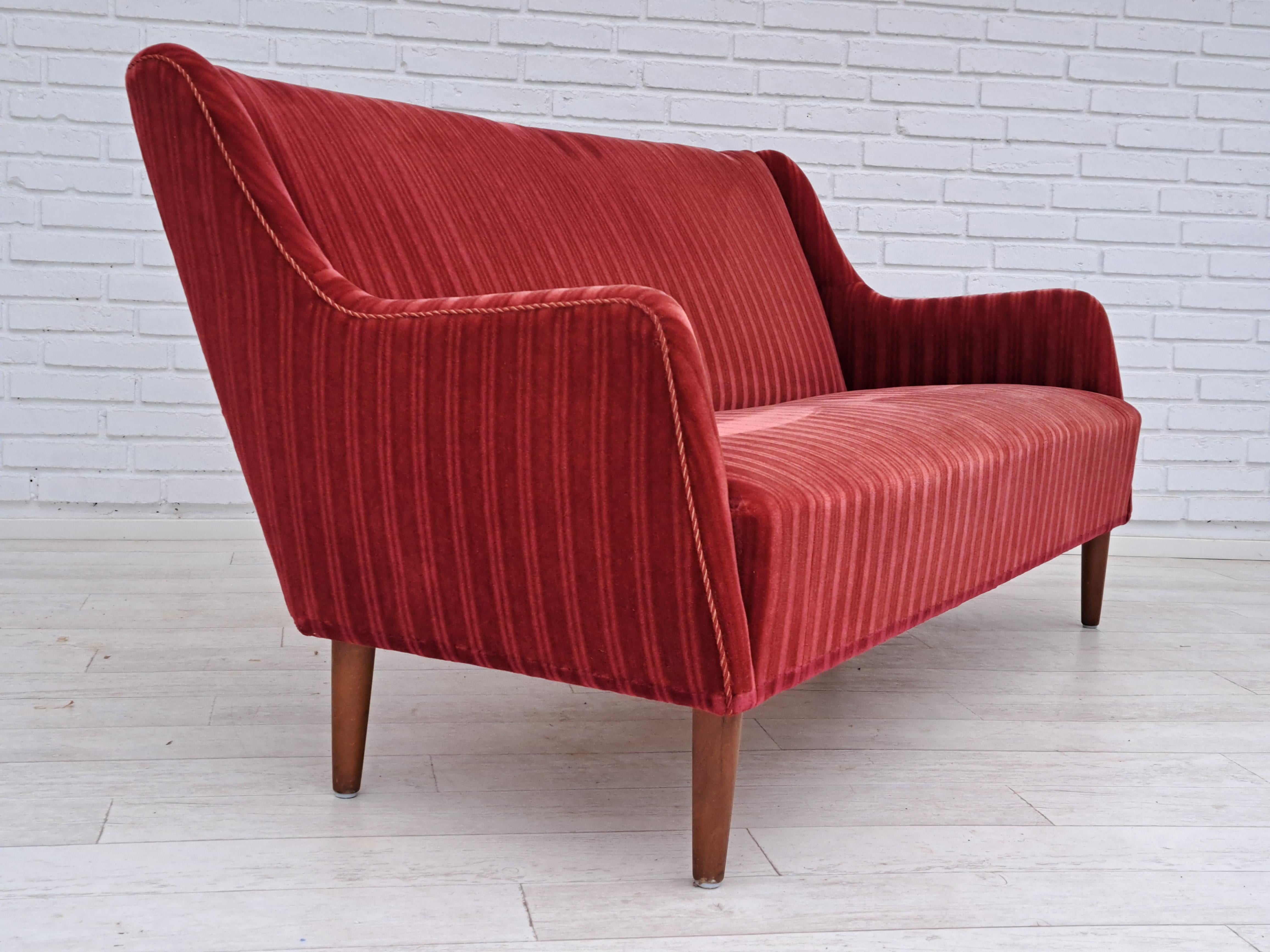 60s, Danish design, sofa set, 2 armchairs + sofa, velour, original condition 2
