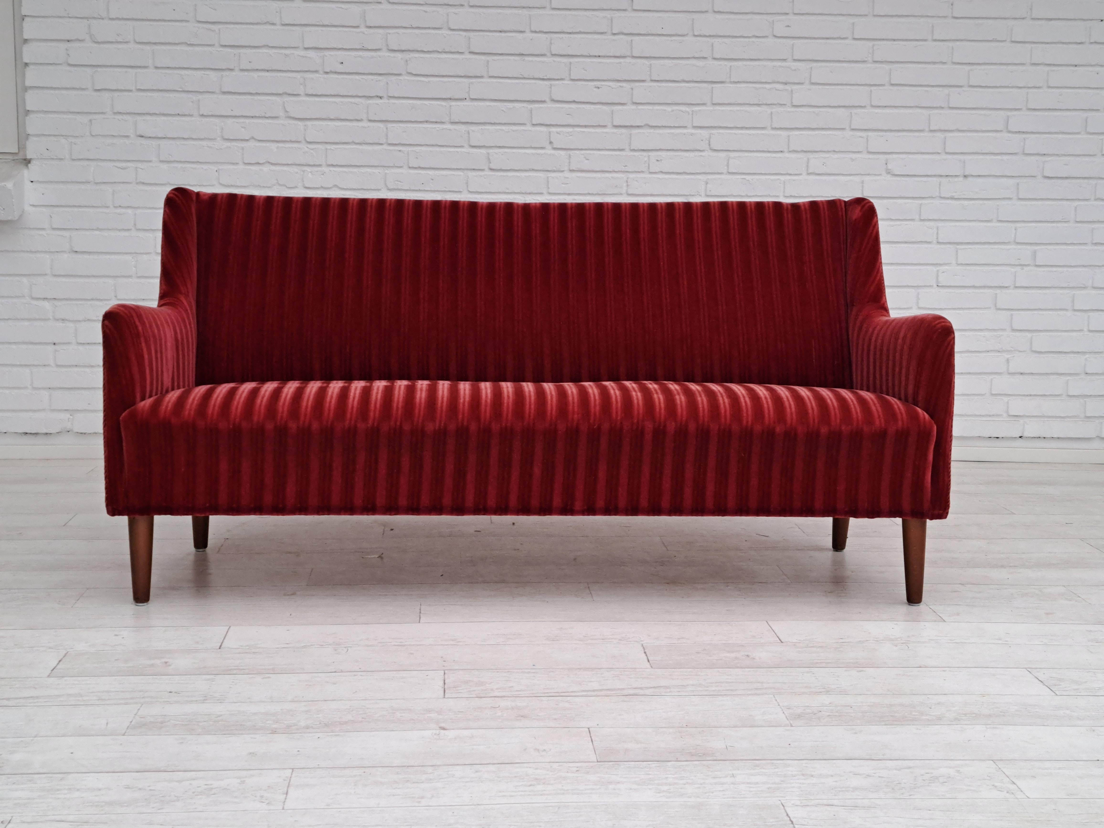 60s, Danish design, sofa set, 2 armchairs + sofa, velour, original condition 3
