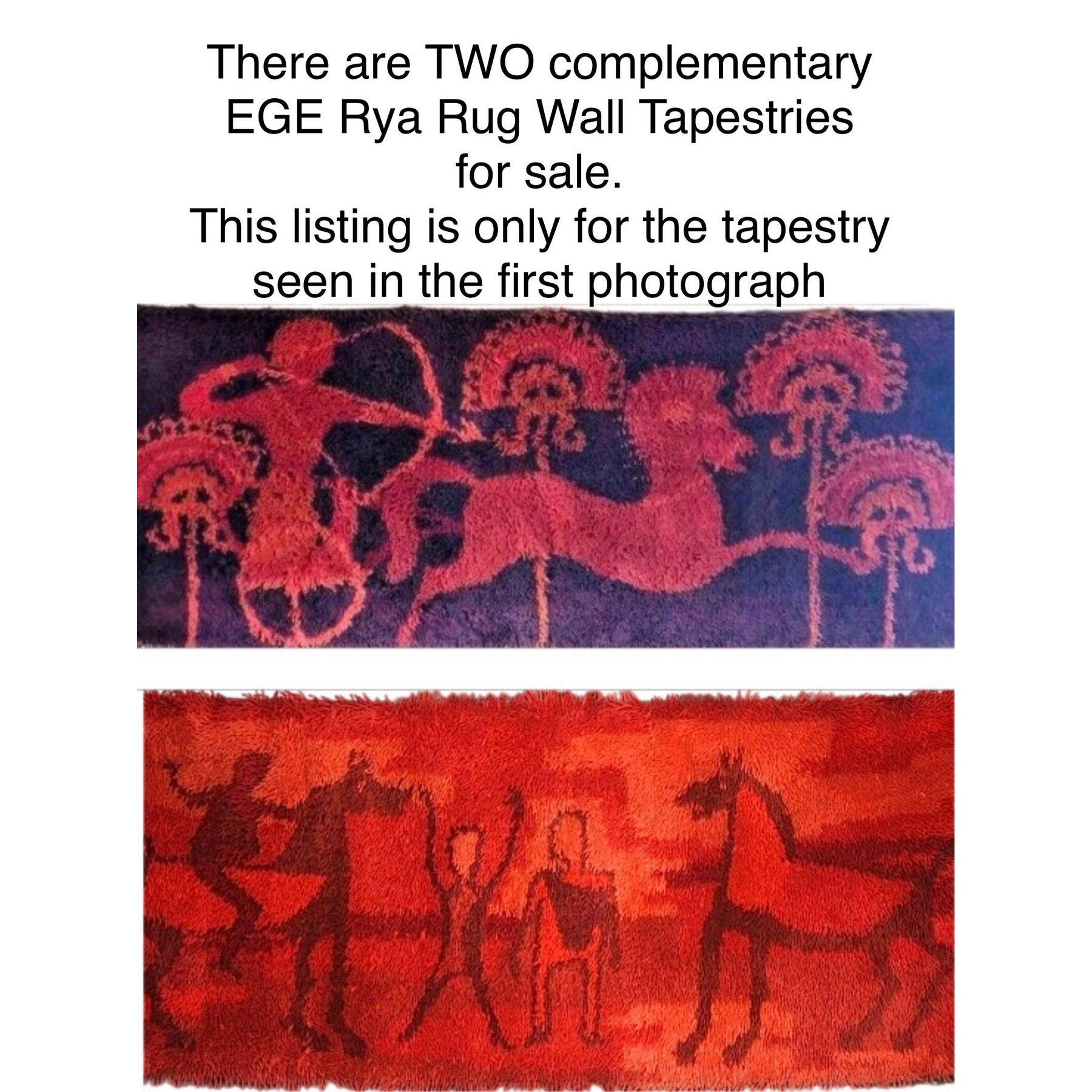 60s Danish Modern Etruscan Ege Rya Rug Tibor Reich Horses Chariots Wall Hanging siglo XX en venta
