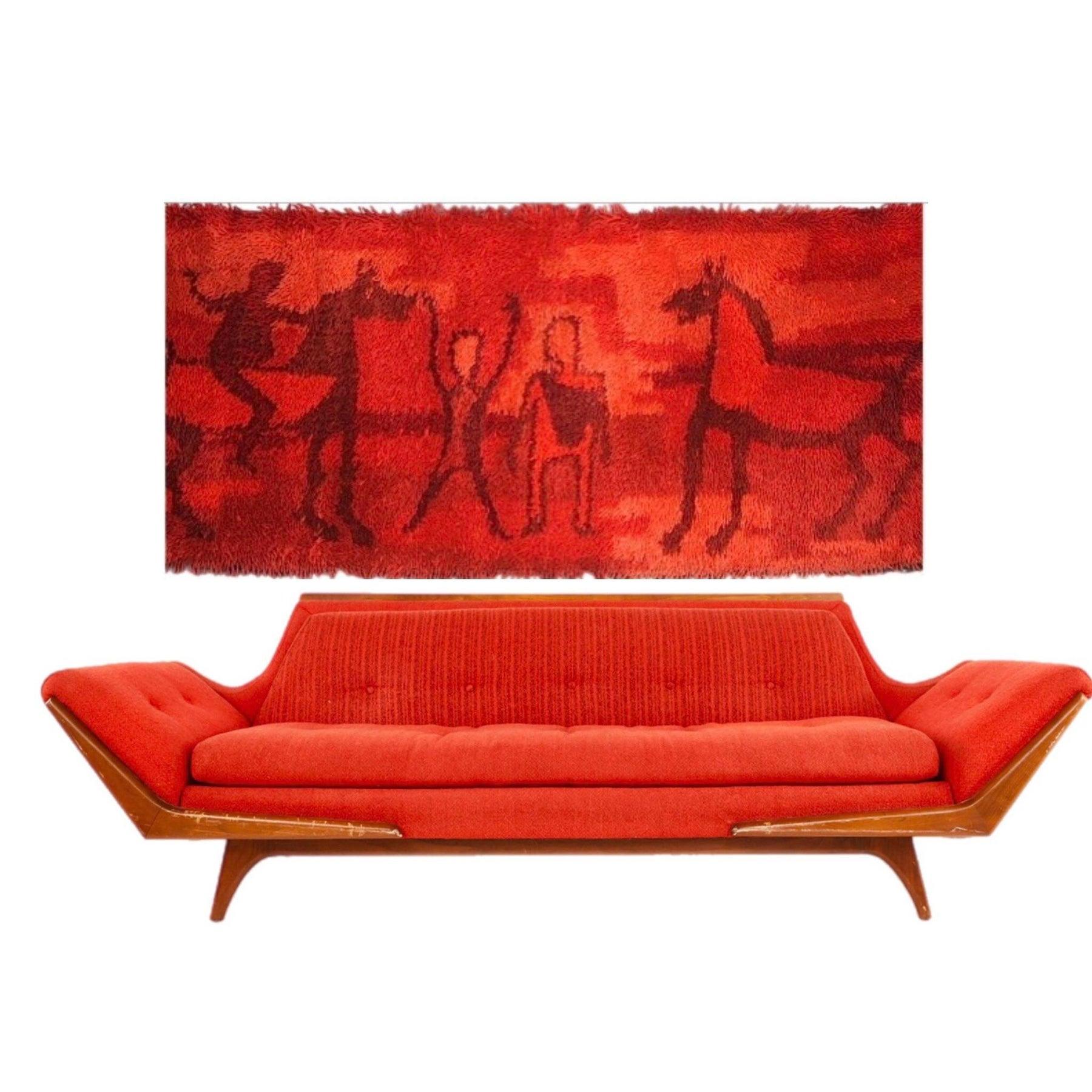60s Danish Modern Etruscan Ege Rya Rug Tibor Reich Horses Chariots Wall Hanging Lana en venta