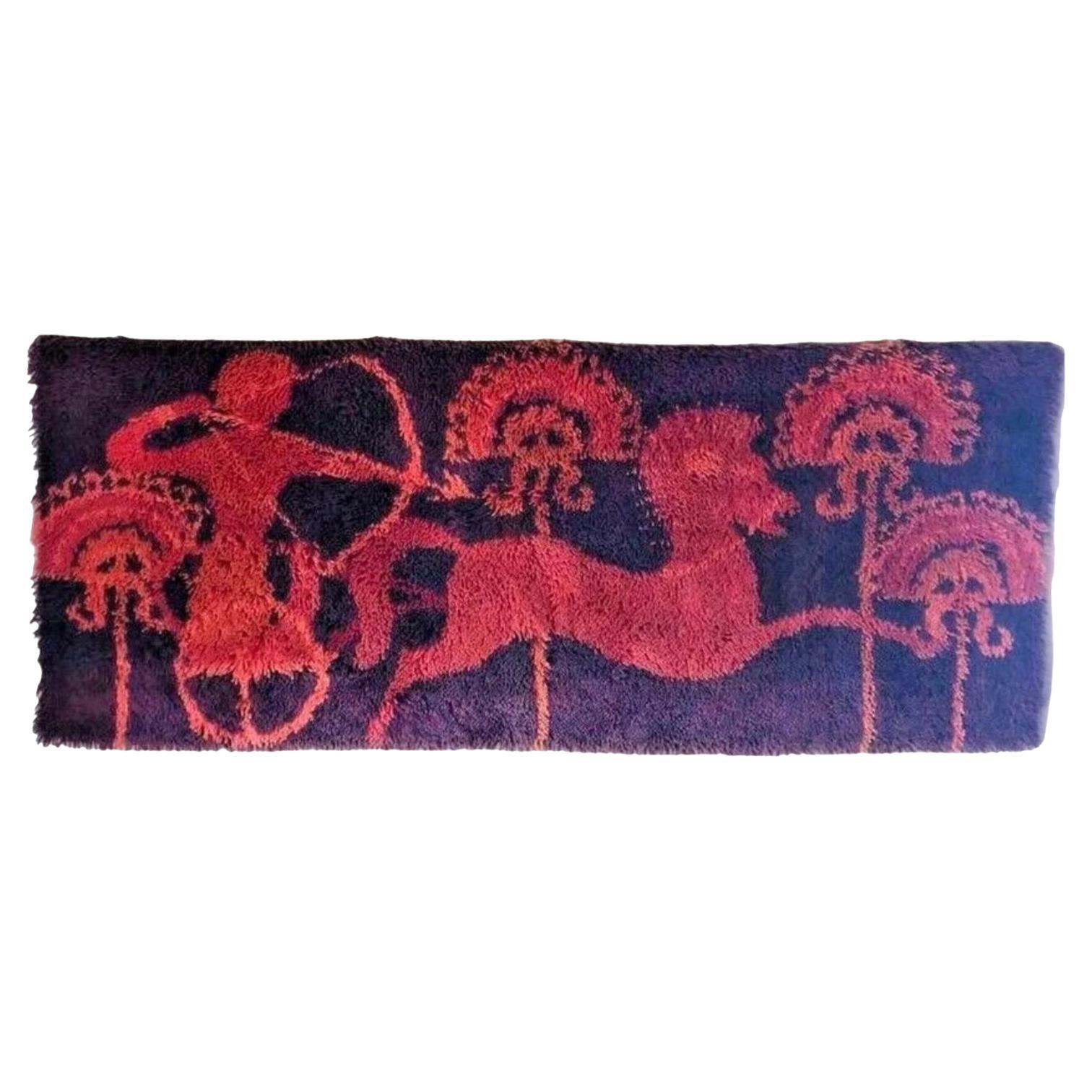 60s Danish Modern Etruscan Ege Rya Rug Tibor Reich Horses Chariots Wall Hanging
