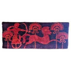 Tapis étrusque Ege Rya danois moderne des années 60 Tibor Reich chevaux chariots suspendu mural