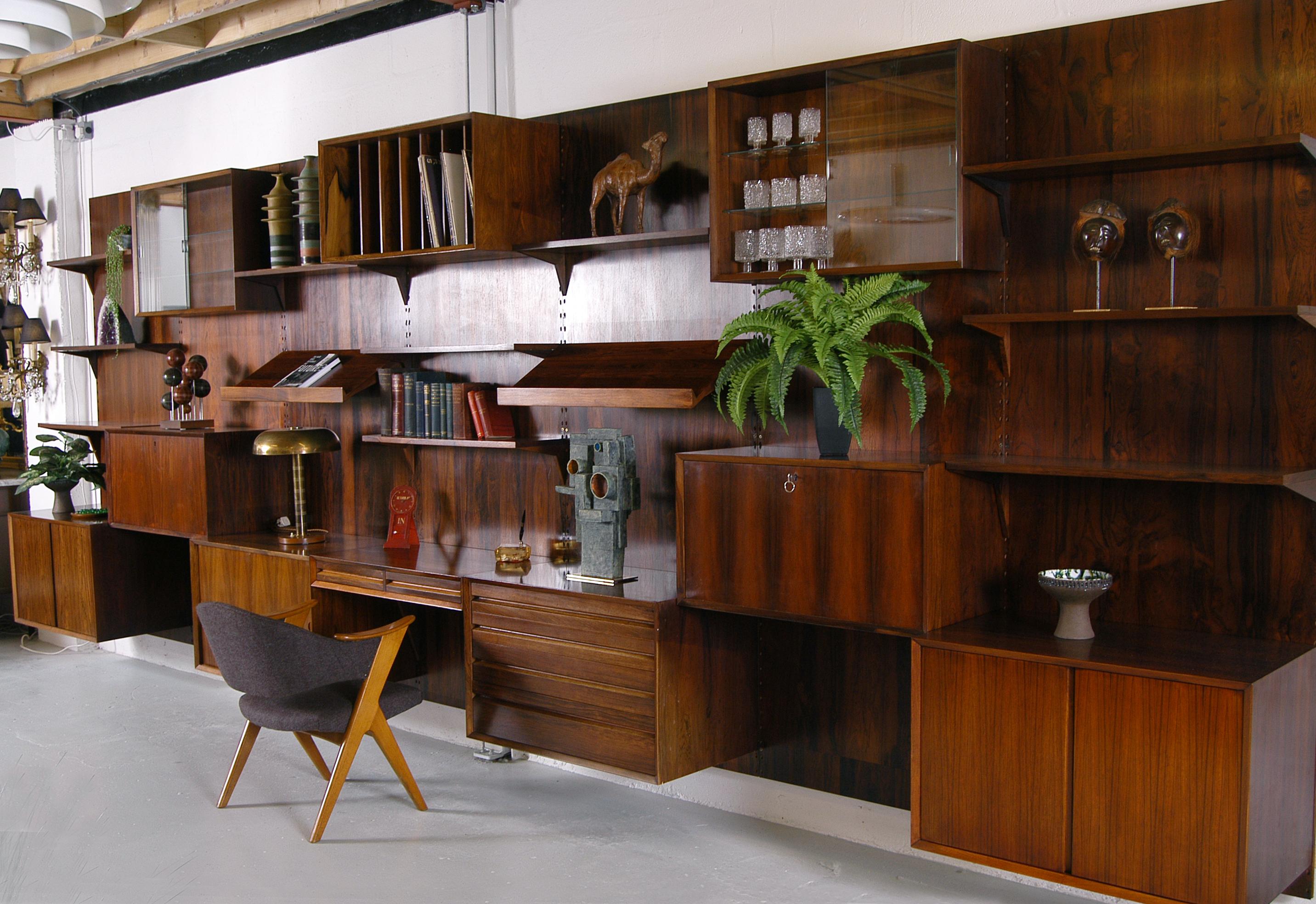 Mid-20th Century Rare 1960s Danish Rosewood ‘Cado’ Wall System by Poul Cadovius Midcentury Office