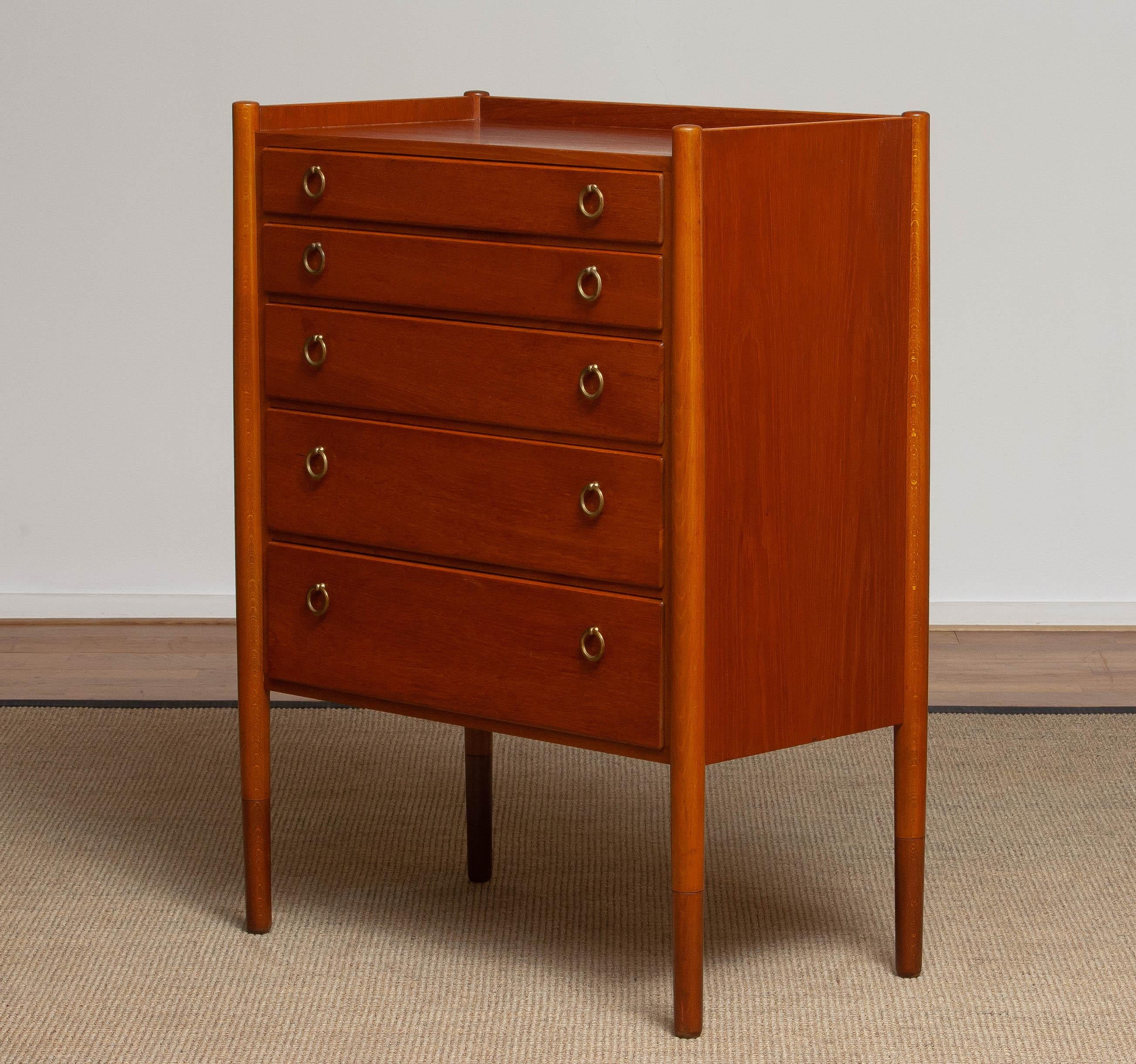 Mid-20th Century 60s Danish Teak Drawer Cabinet Dresser / Tall Boy in the Manner of Ynvge Ekstöm