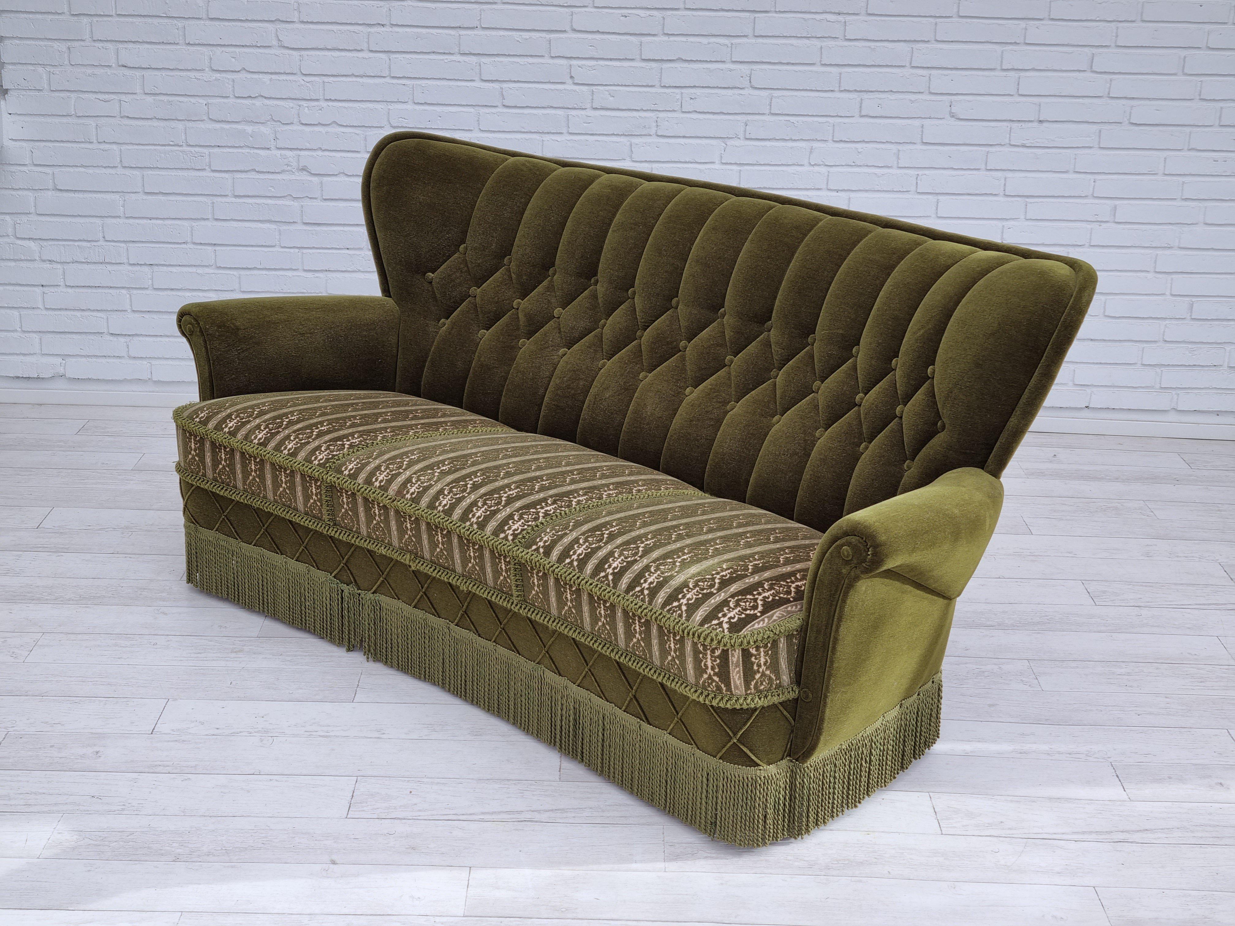 60s, Danish vintage 3 pers. sofa, velour, original condition 4