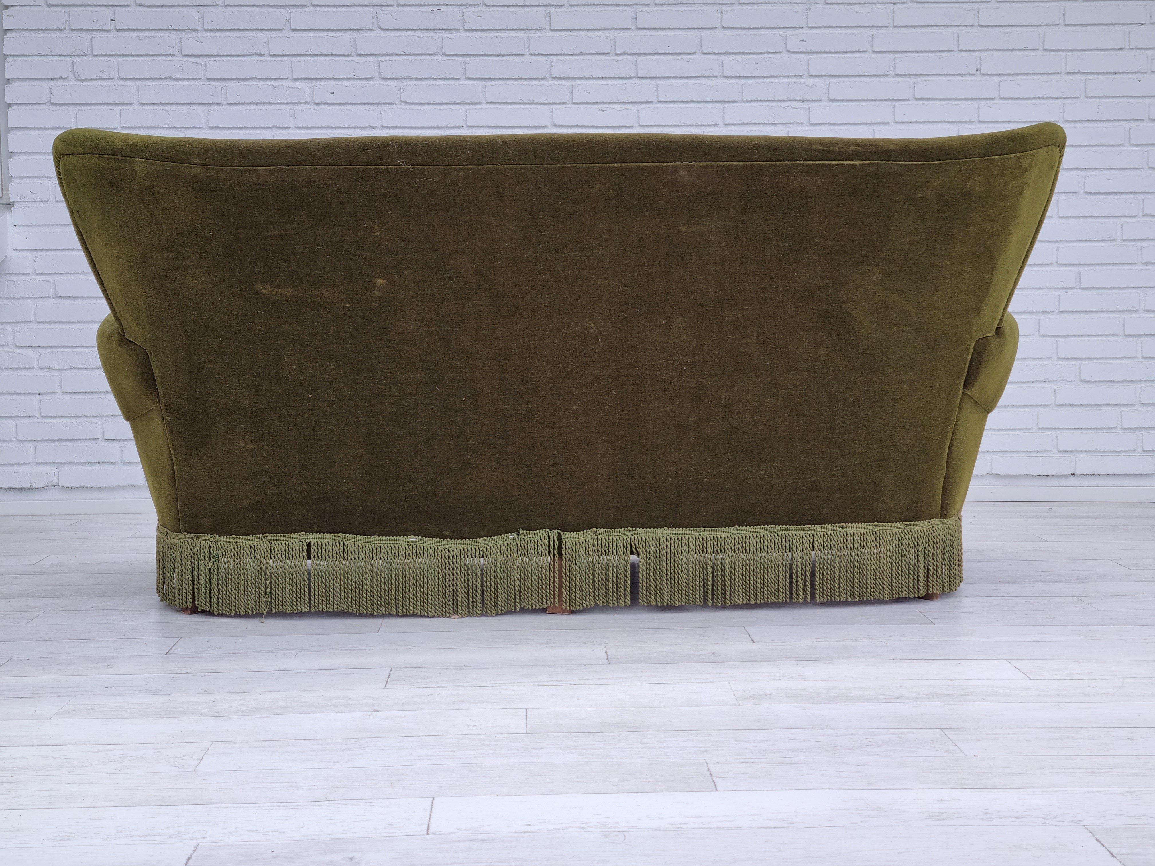 60s, Danish vintage 3 pers. sofa, velour, original condition 6