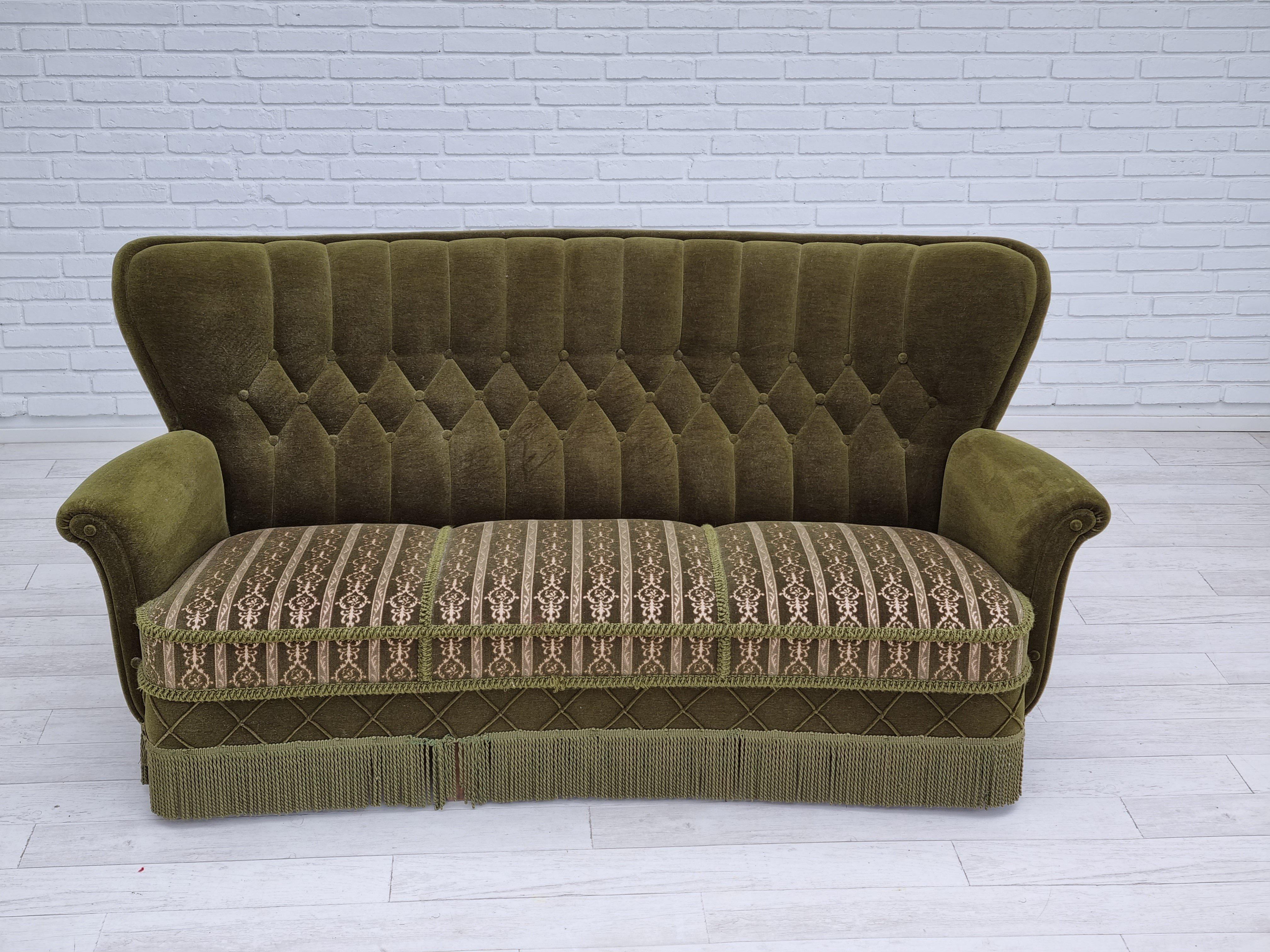 60s, Danish vintage 3 pers. sofa, velour, original condition 11