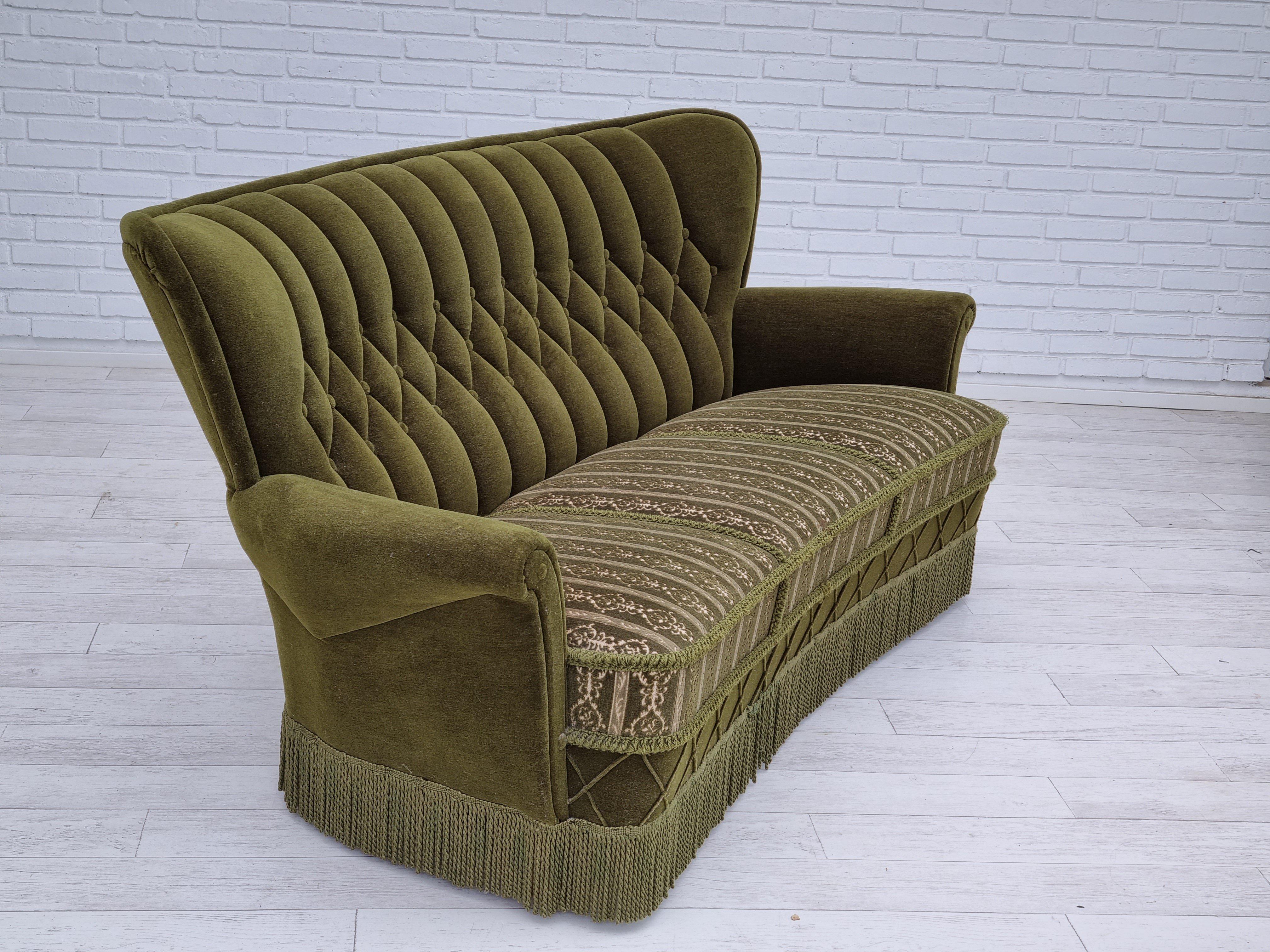 60s, Danish vintage 3 pers. sofa, velour, original condition 1