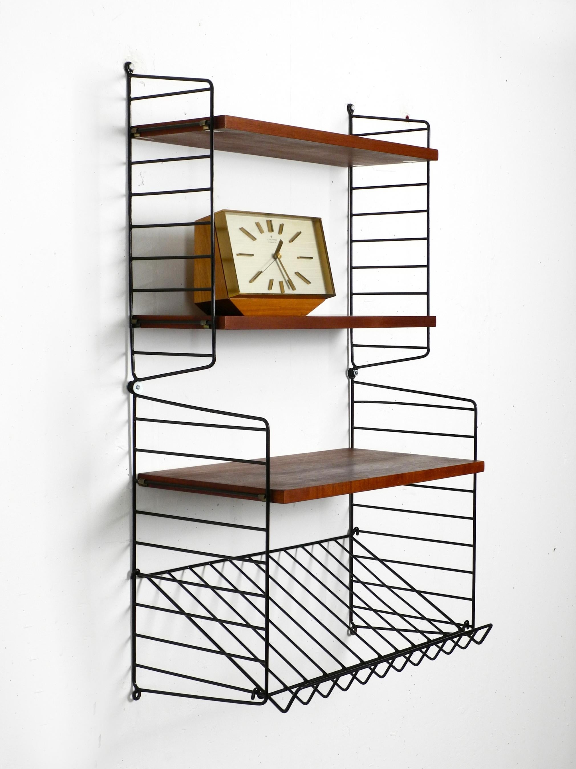 60s dark teak Nisse Strinning wall hanging shelf with 4 shelves + magazine rack 5