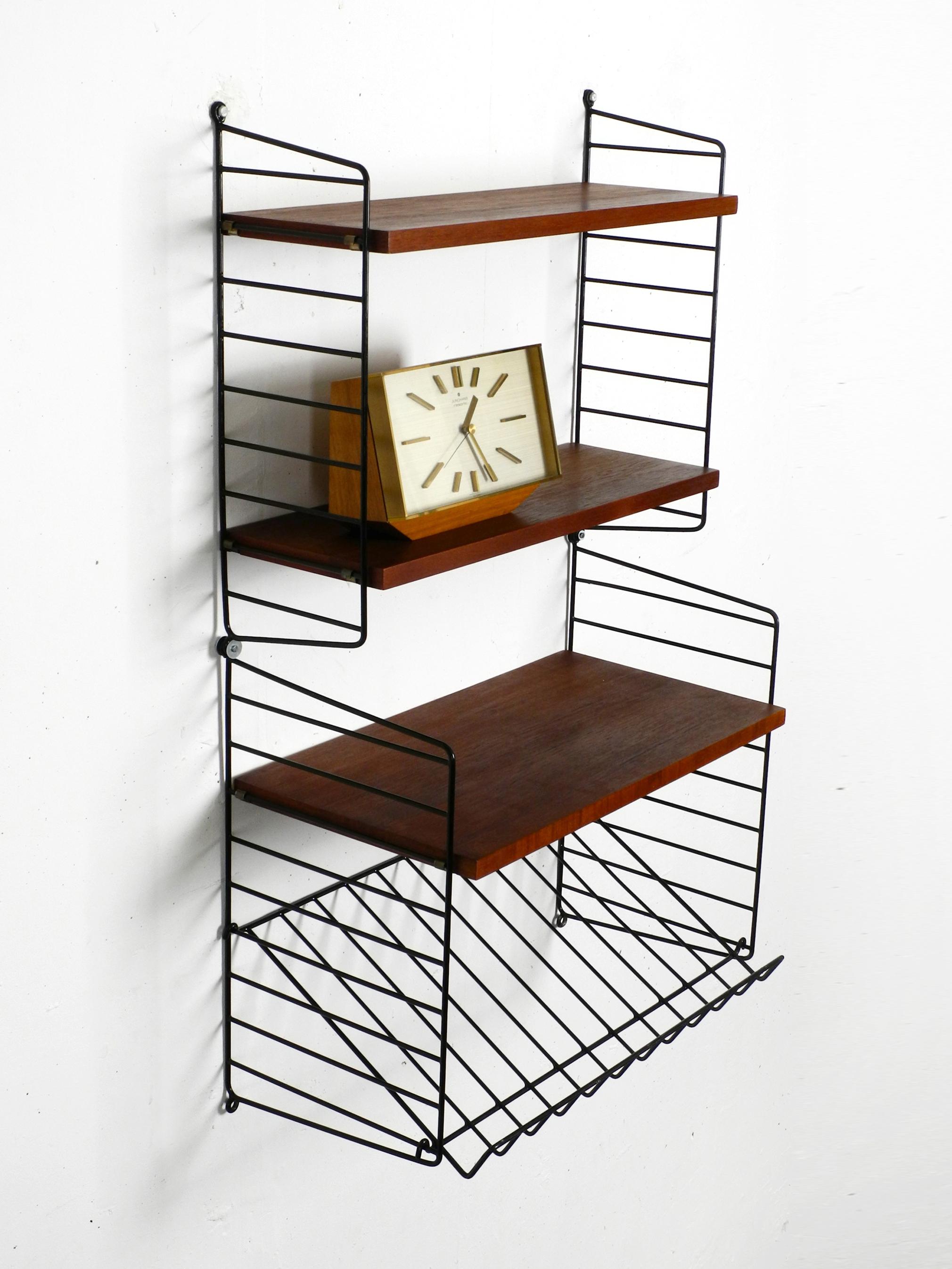 60s dark teak Nisse Strinning wall hanging shelf with 4 shelves + magazine rack 6