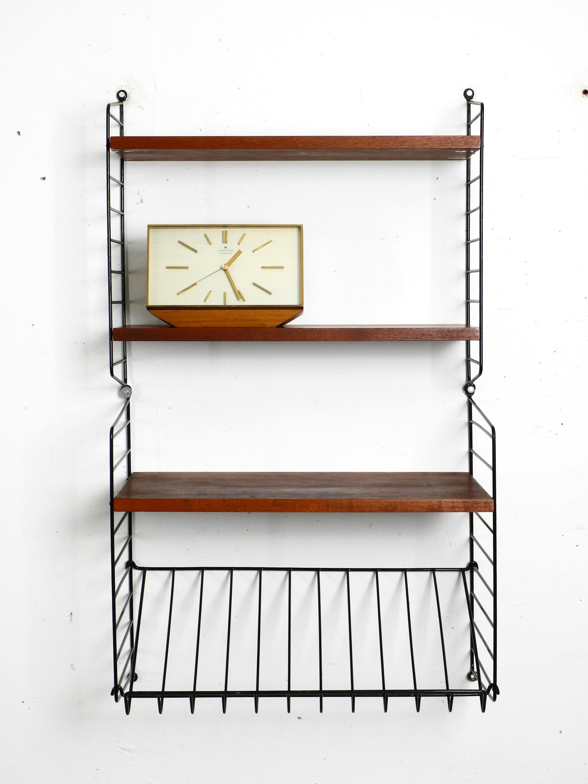 60s dark teak Nisse Strinning wall hanging shelf with 4 shelves + magazine rack 7