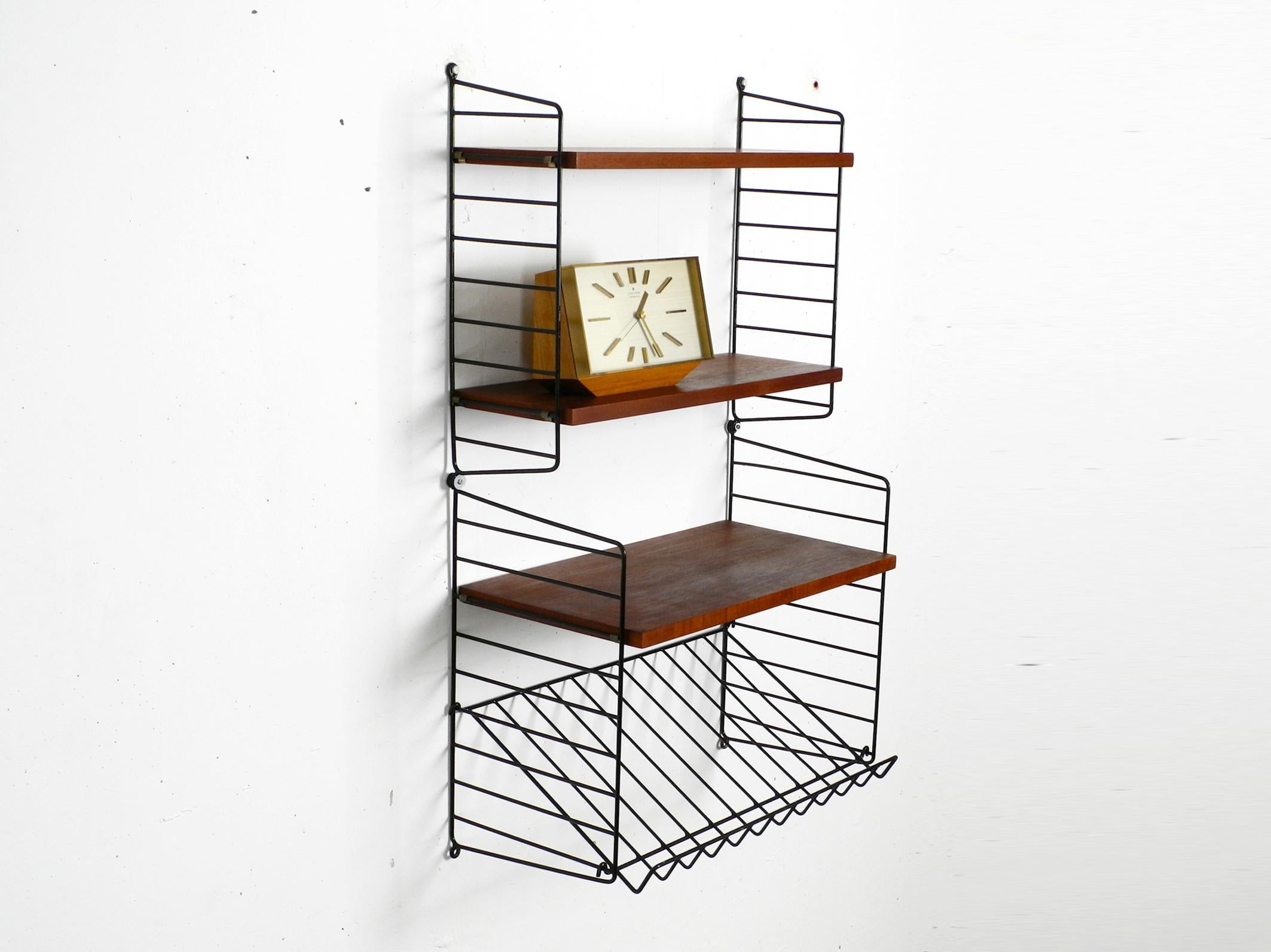 Mid-Century Modern 60s dark teak Nisse Strinning wall hanging shelf with 4 shelves + magazine rack