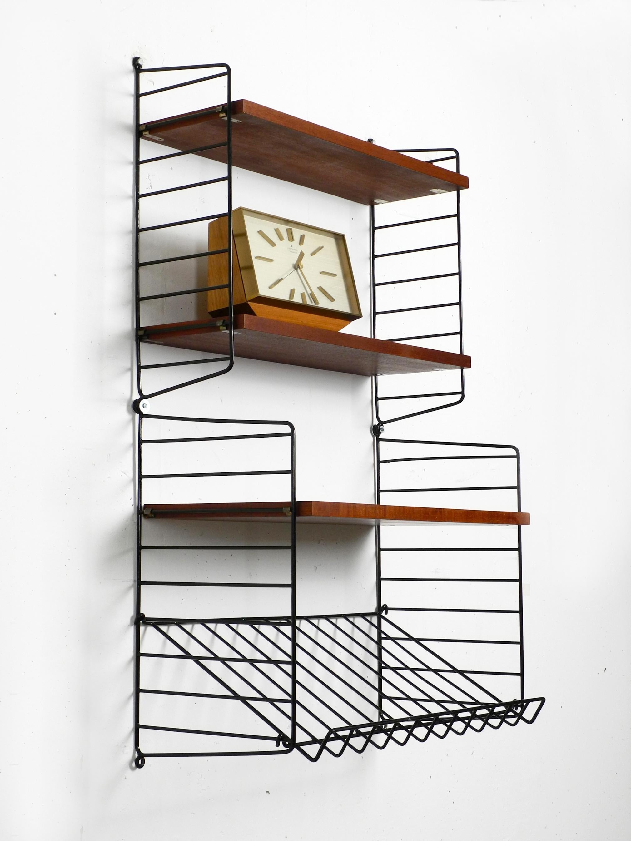 Mid-20th Century 60s dark teak Nisse Strinning wall hanging shelf with 4 shelves + magazine rack