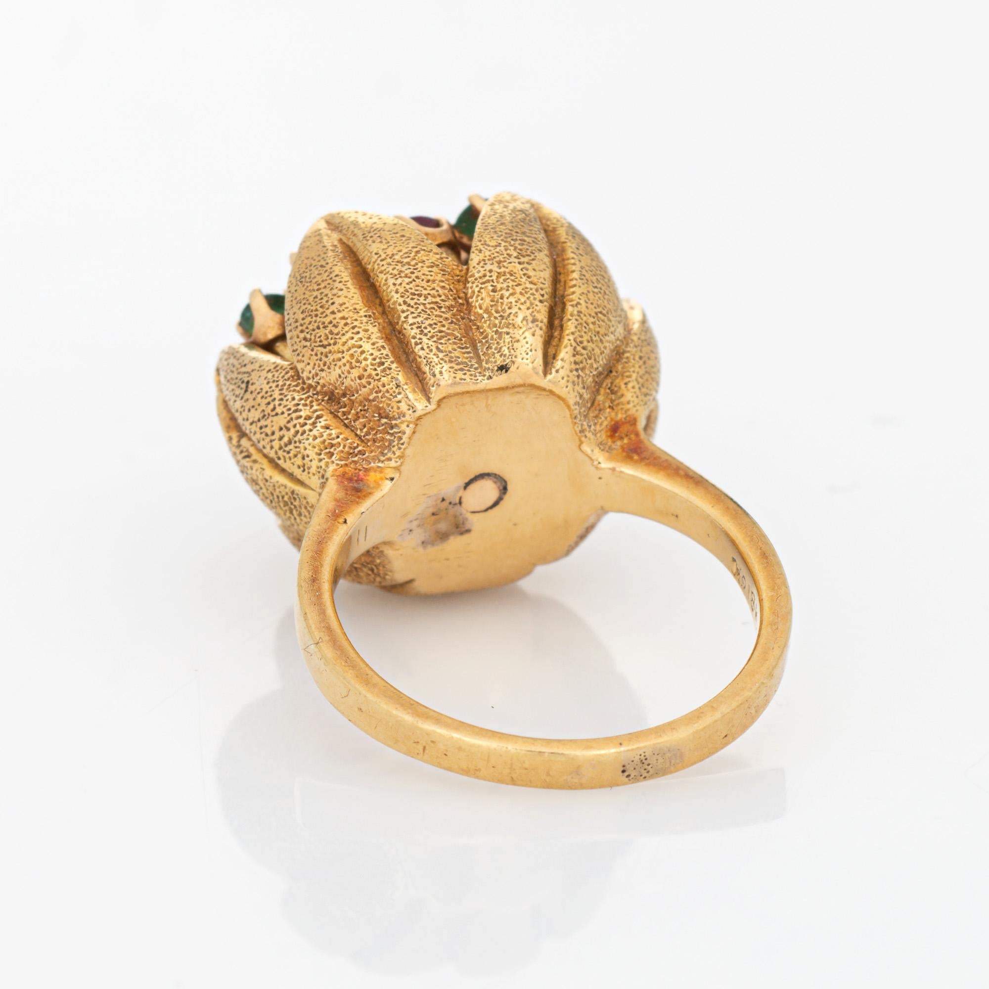 60s Diamond Gemstone Tulip Ring Vintage 18k Yellow Gold Sz 5.5 Flower Jewelry  Bon état - En vente à Torrance, CA