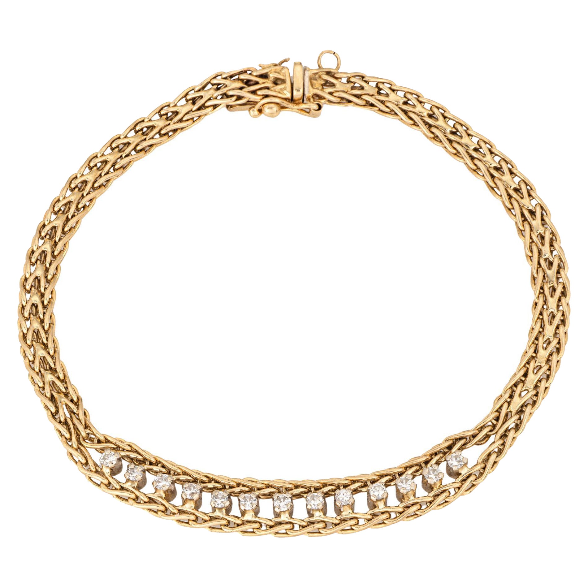 60s Diamond Mesh Bracelet Vintage 14k Yellow Gold 7" Estate Fine Jewelry