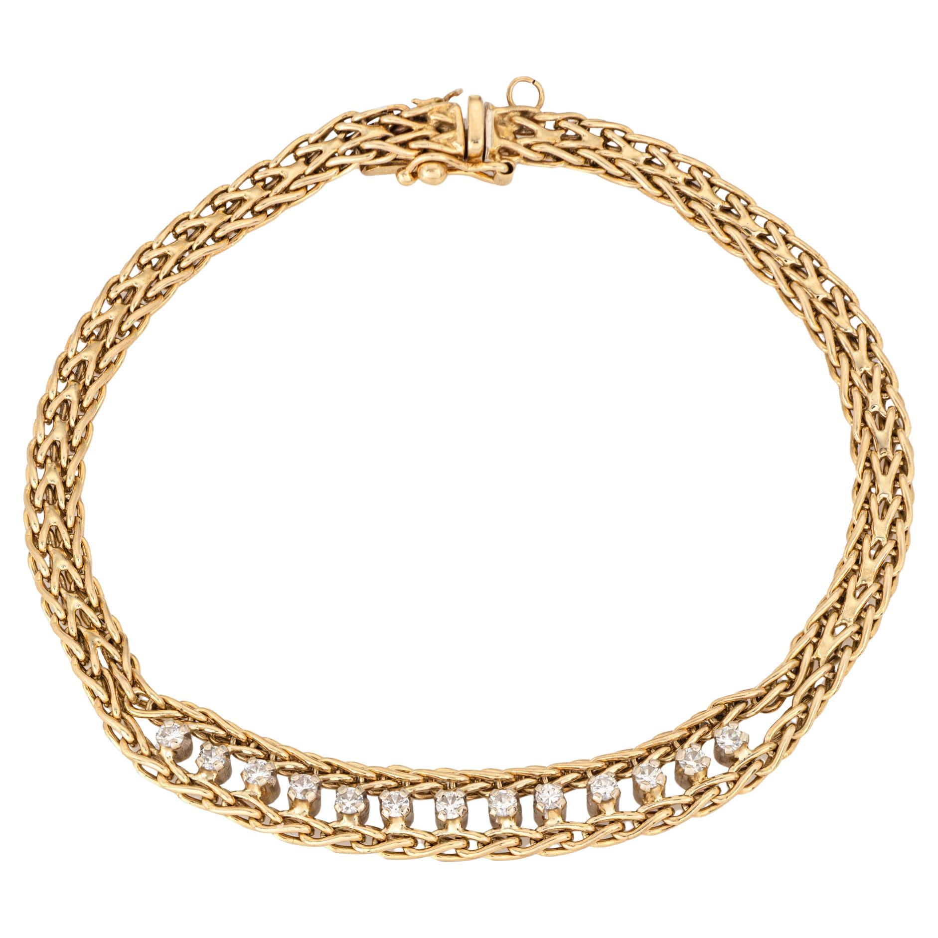 60s Diamond Mesh Bracelet Vintage 14k Yellow Gold 7" Estate Fine Jewelry