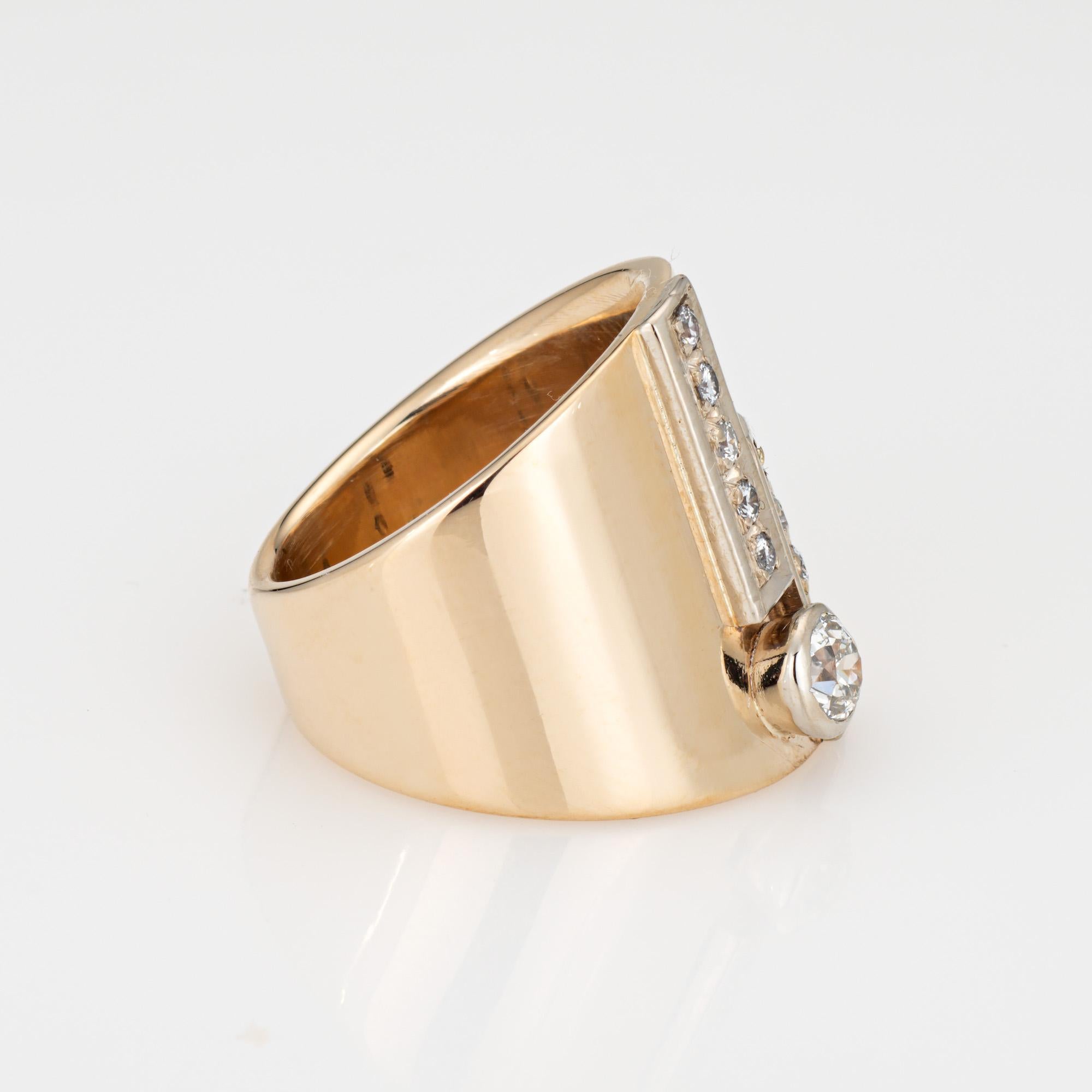 Modern 60s Diamond Wide Band Sz 5.5 Vintage 14k Yellow Gold Cigar Ring Jewelry