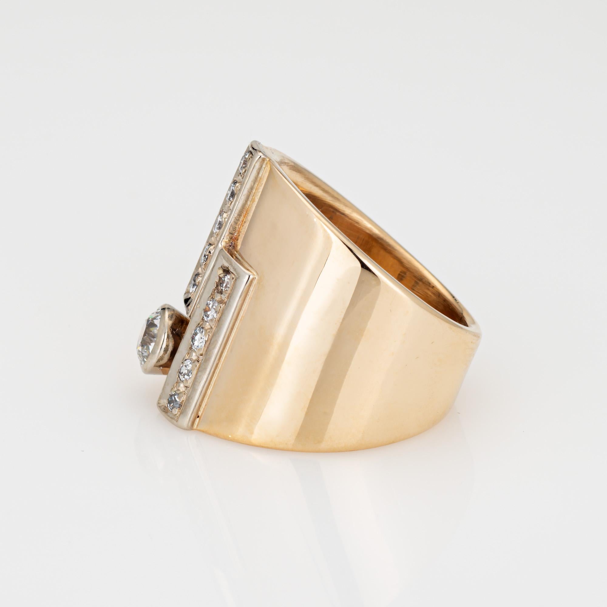 Old European Cut 60s Diamond Wide Band Sz 5.5 Vintage 14k Yellow Gold Cigar Ring Jewelry