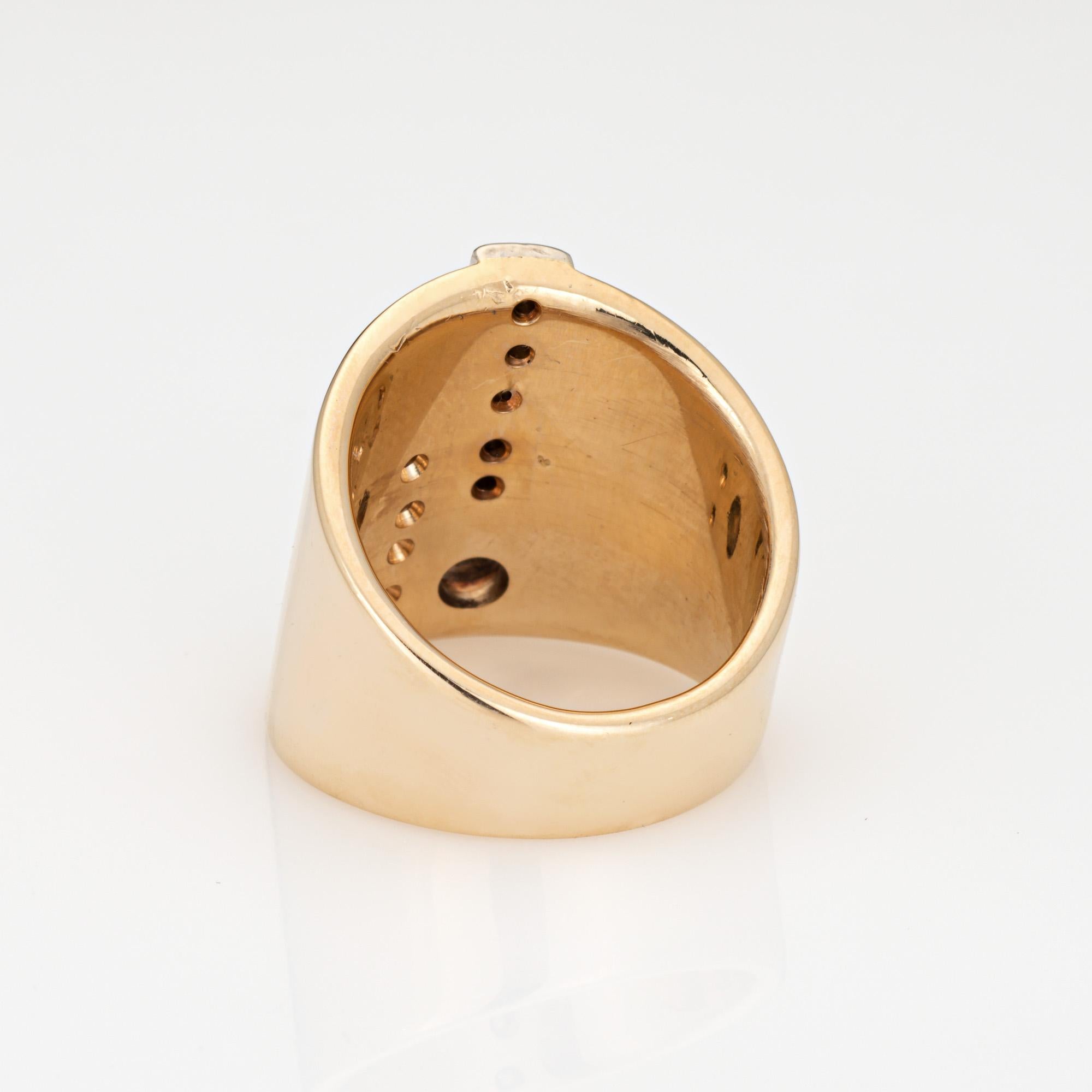 60s Diamond Wide Band Sz 5.5 Vintage 14k Yellow Gold Cigar Ring Jewelry In Good Condition In Torrance, CA