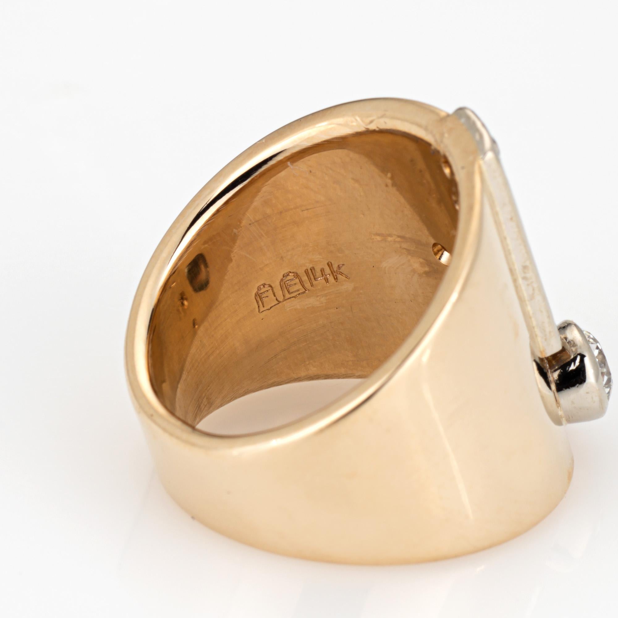 60s Diamond Wide Band Sz 5.5 Vintage 14k Yellow Gold Cigar Ring Jewelry 1