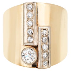 60s Diamond Wide Band Sz 5.5 Vintage 14k Yellow Gold Cigar Ring Jewelry