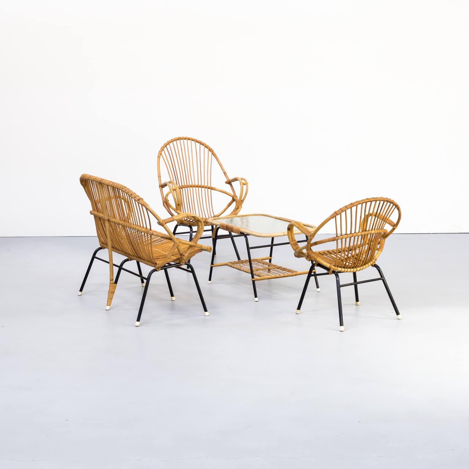 Dutch 1960s Dirk Van Sliedregt Sofa Fauteuil, Table, Chair Set/4