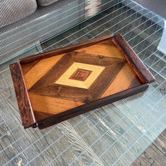 60er Jahre Don Shoemaker Tablett Exotisches mexikanisches Hartholz Diamant Geometrisches Motiv Handwerker