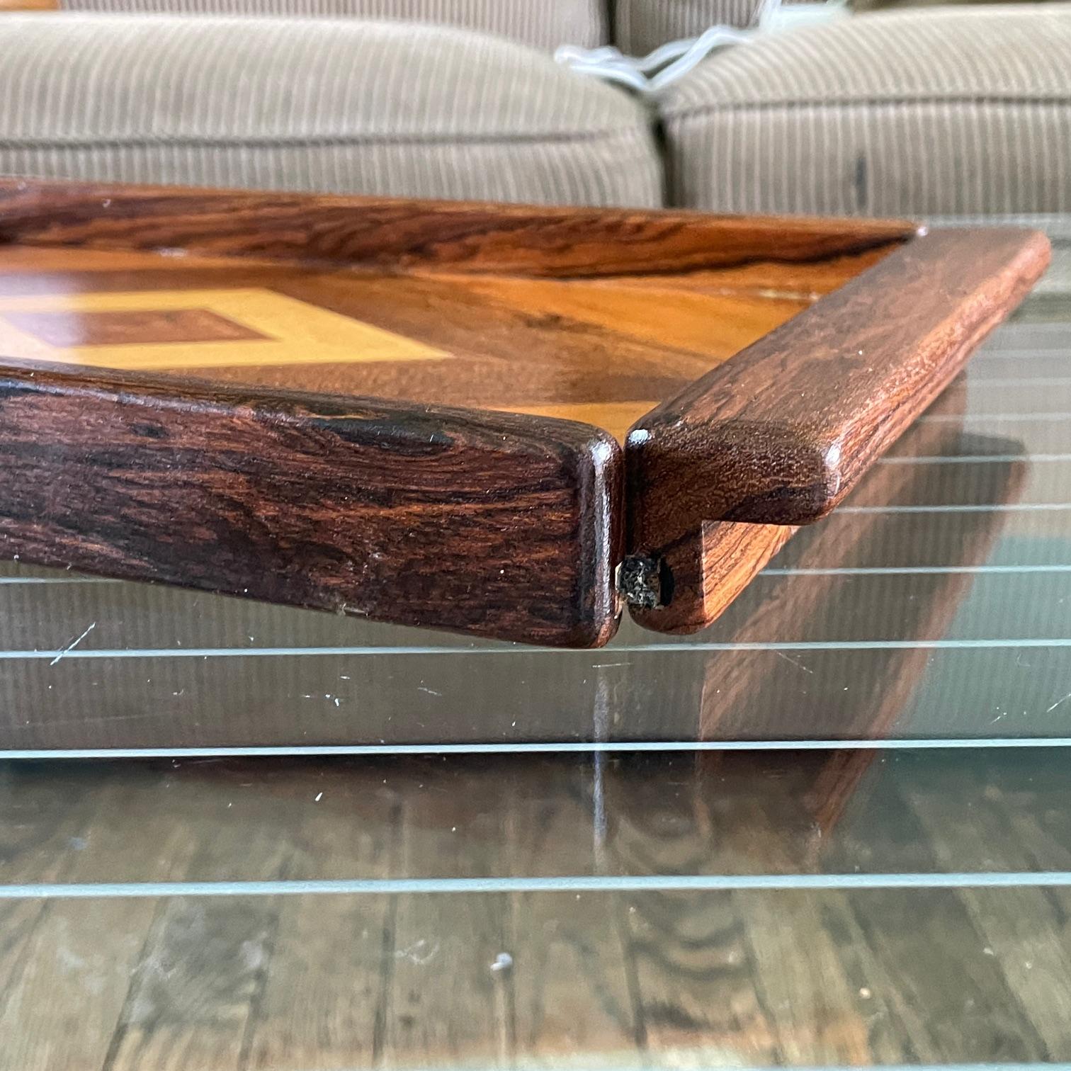 60s Don Shoemaker Bandeja Madera dura mexicana exótica Diamante Motivo geométrico Artesano en venta 2